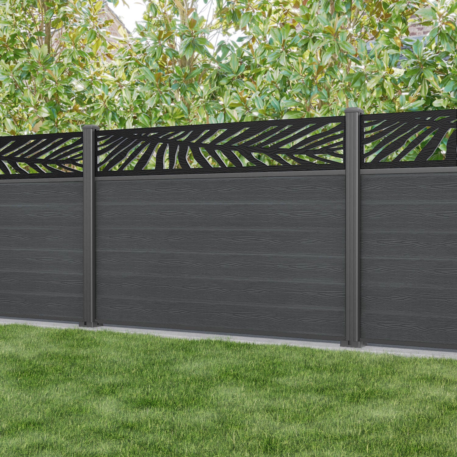 Classic Palm Fence Panel - Dark Grey - with our aluminium posts