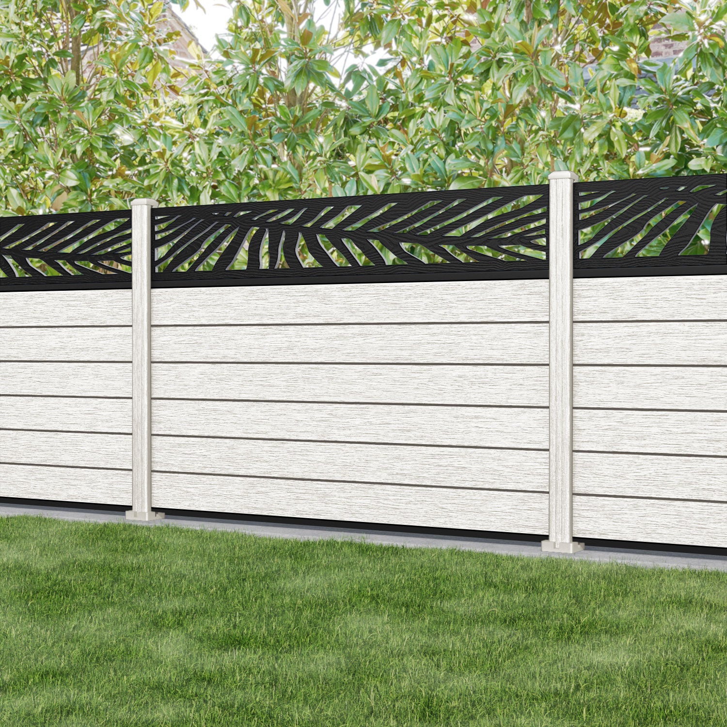 Fusion Palm Fence Panel - Light Stone - with our composite posts