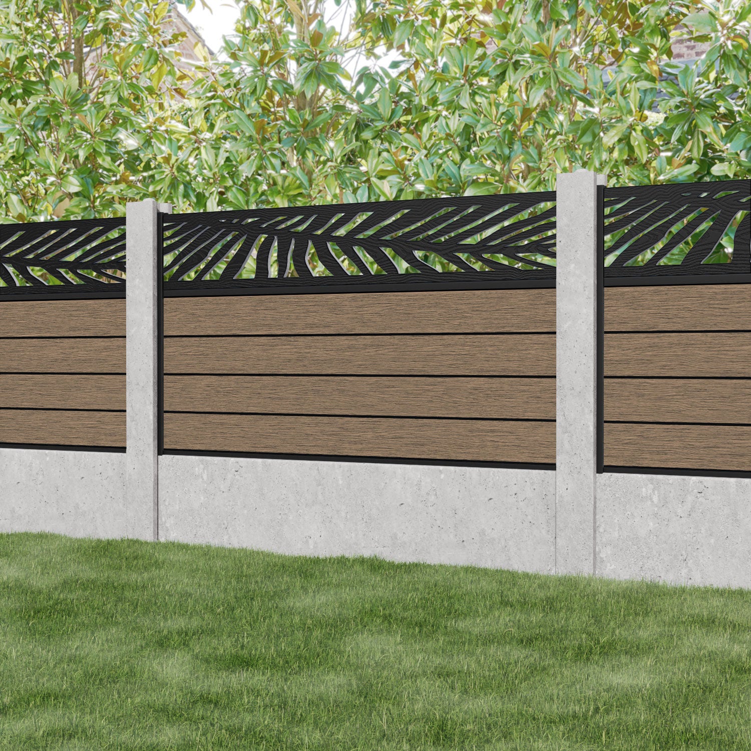 Fusion Palm Fence Panel - Teak - for existing concrete posts