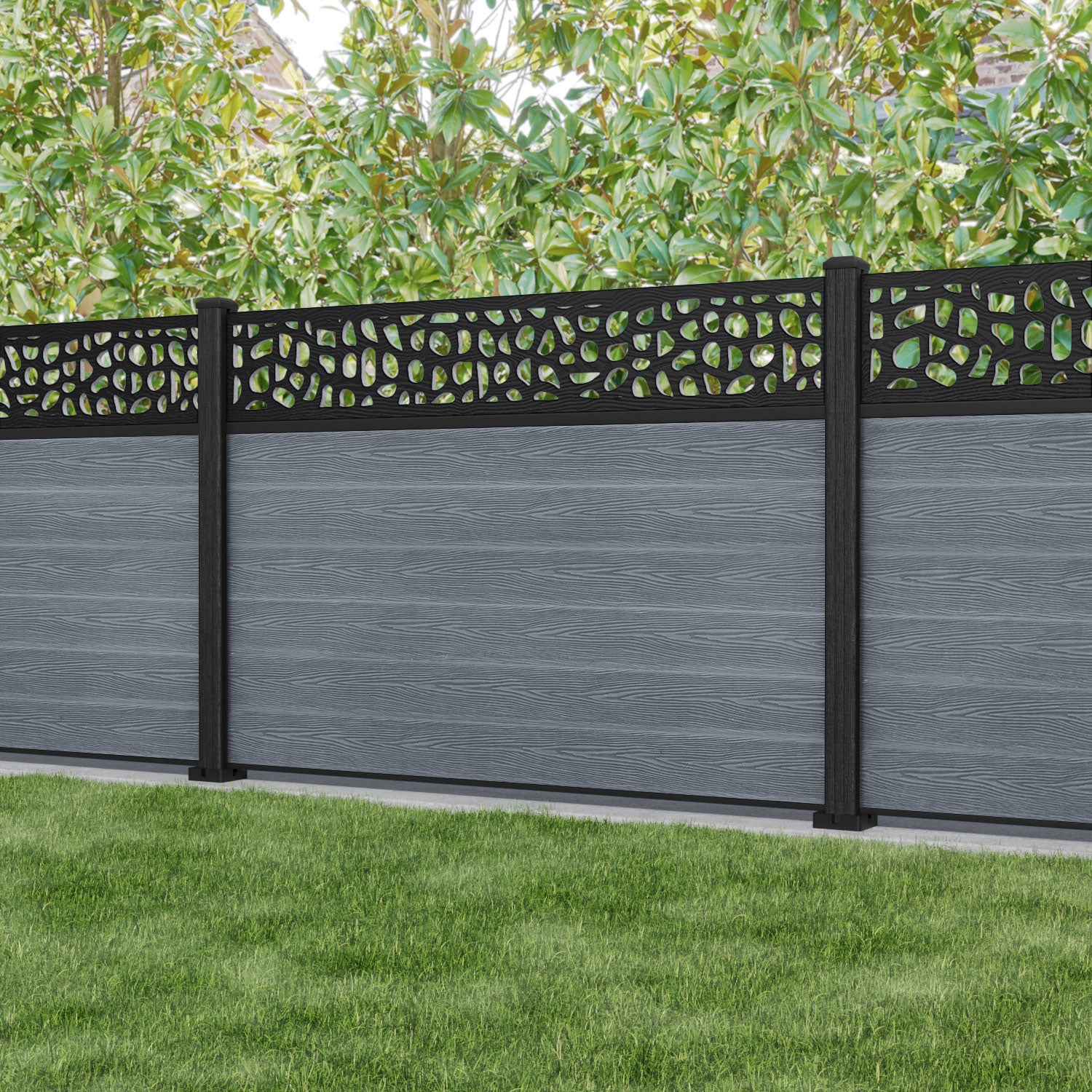 Classic Pebble Fence Panel - Anthracite - with our composite posts
