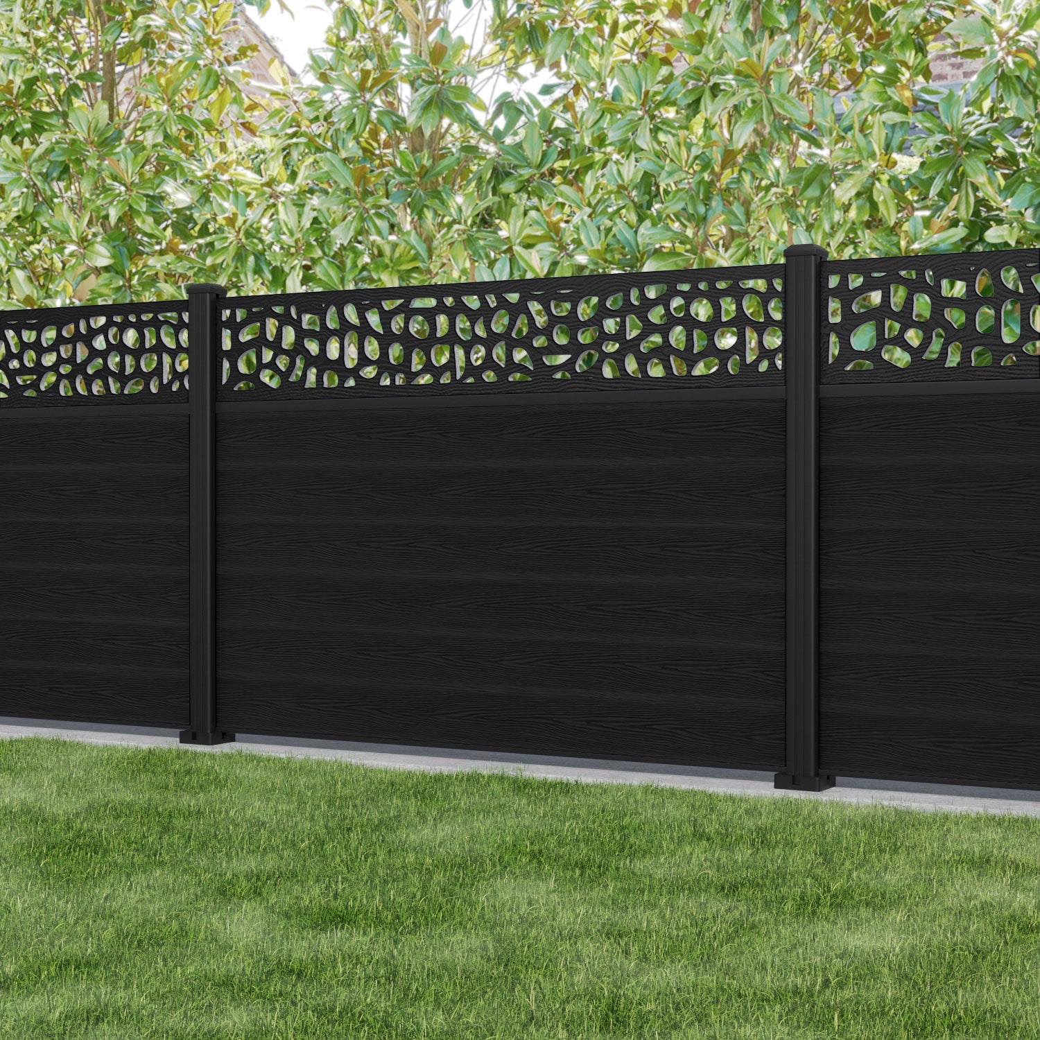Classic Pebble Fence Panel - Black - with our aluminium posts