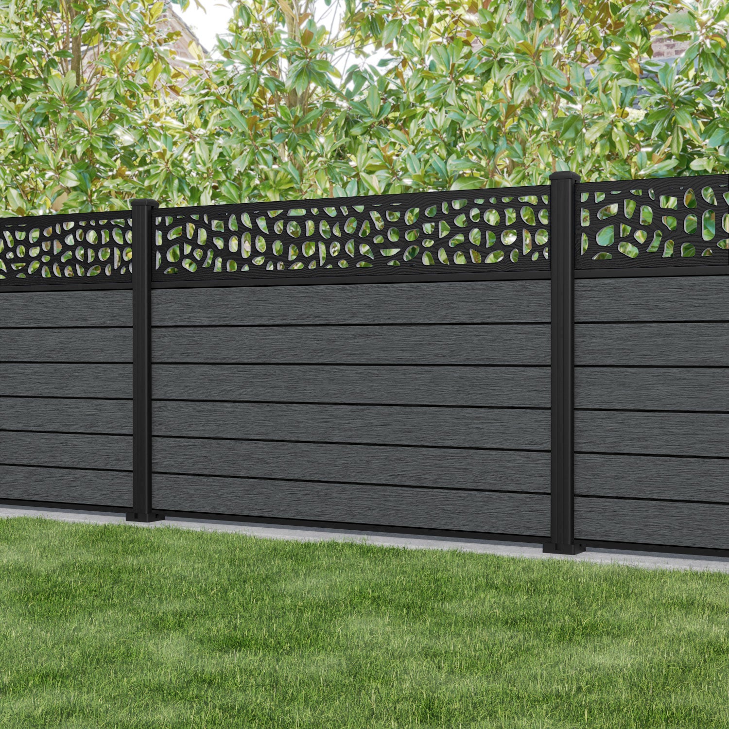 Fusion Pebble Fence Panel - Dark Grey - with our aluminium posts