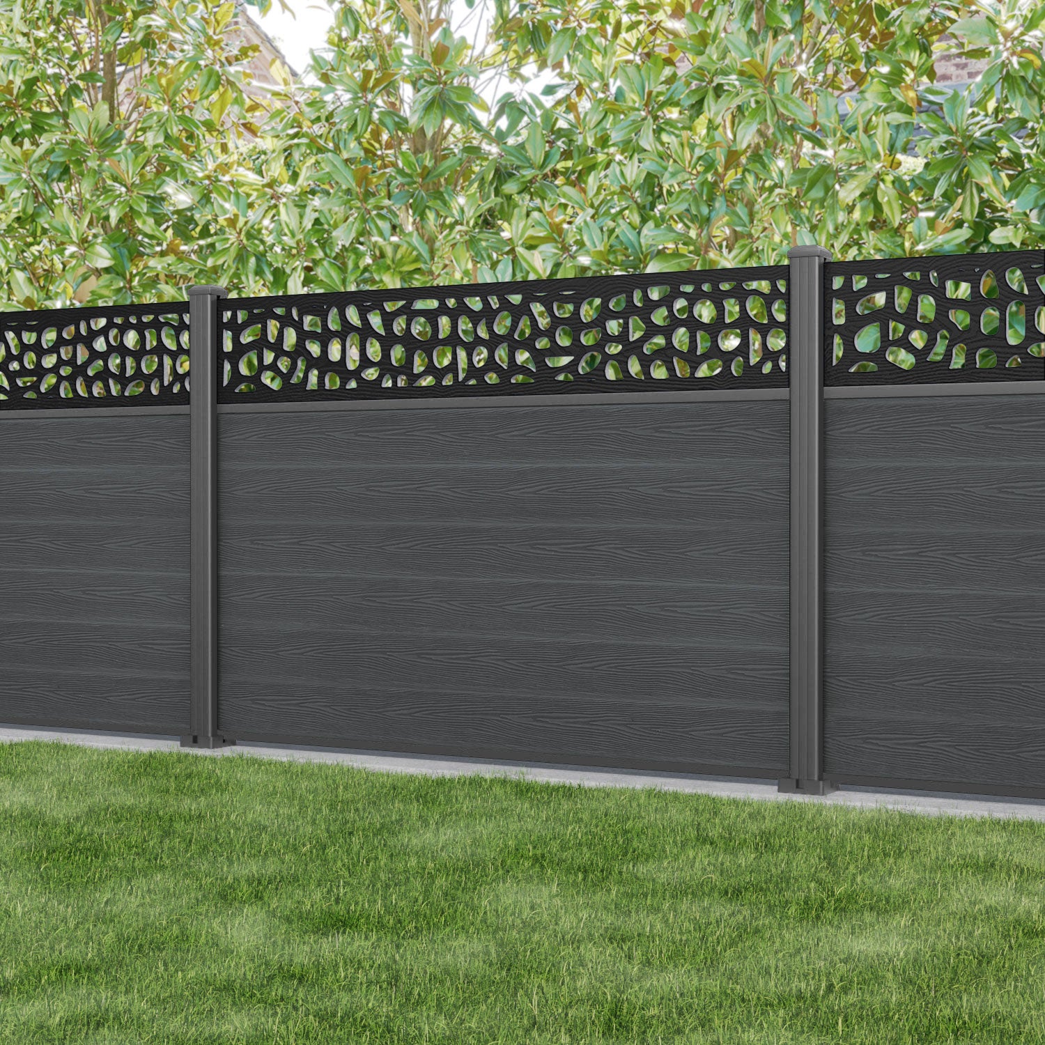 Classic Pebble Fence Panel - Dark Grey - with our aluminium posts