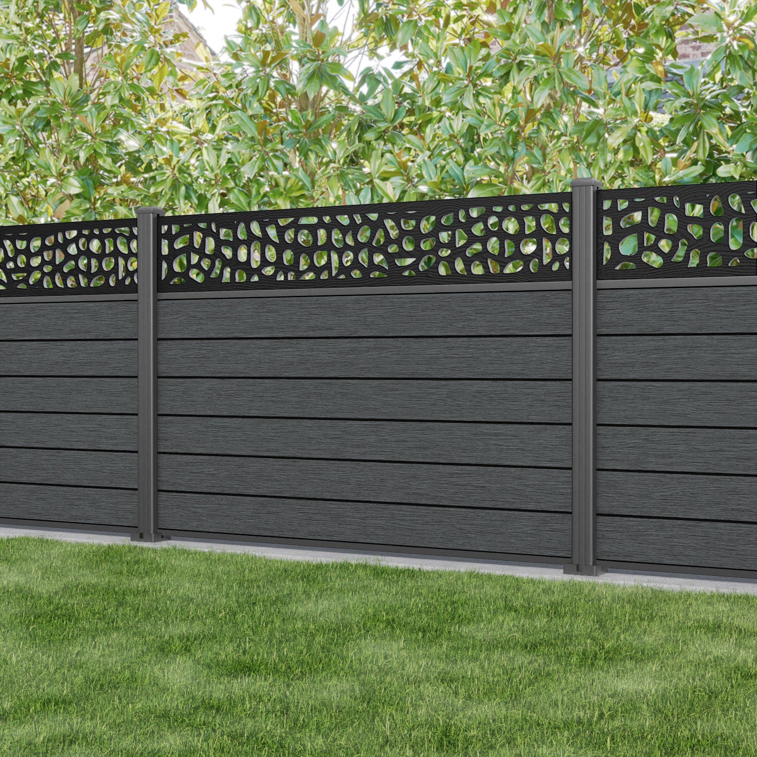 Fusion Pebble Fence Panel - Dark Grey - with our aluminium posts