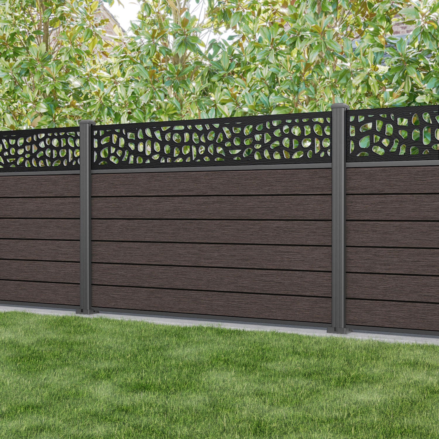 Fusion Pebble Fence Panel - Mid Brown - with our aluminium posts