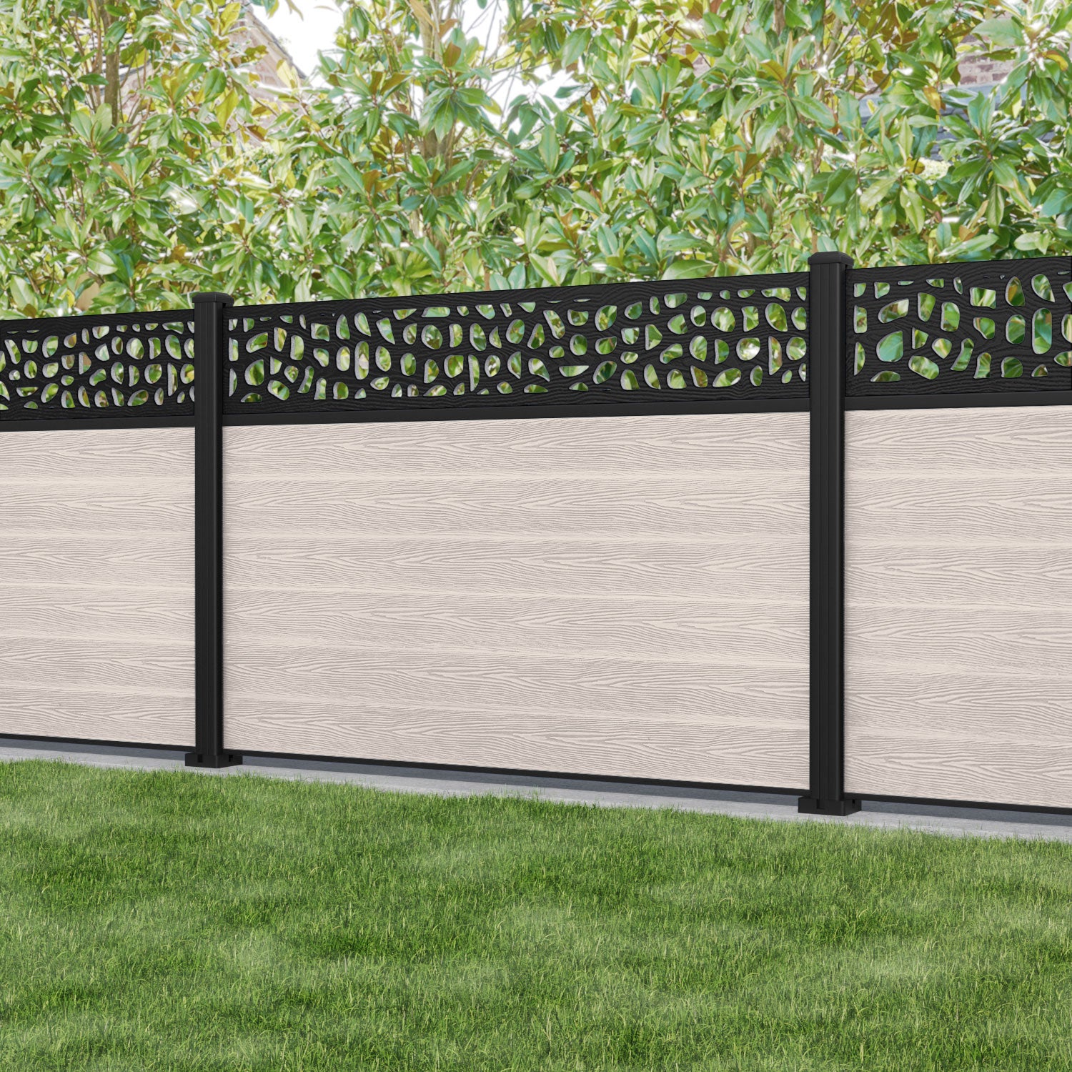 Classic Pebble Fence Panel - Mid Stone - with our aluminium posts