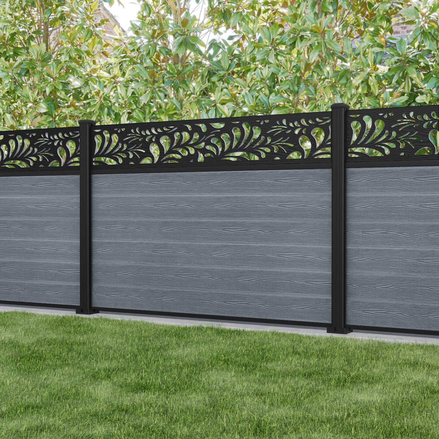 Classic Petal Fence Panel - Anthracite - with our aluminium posts