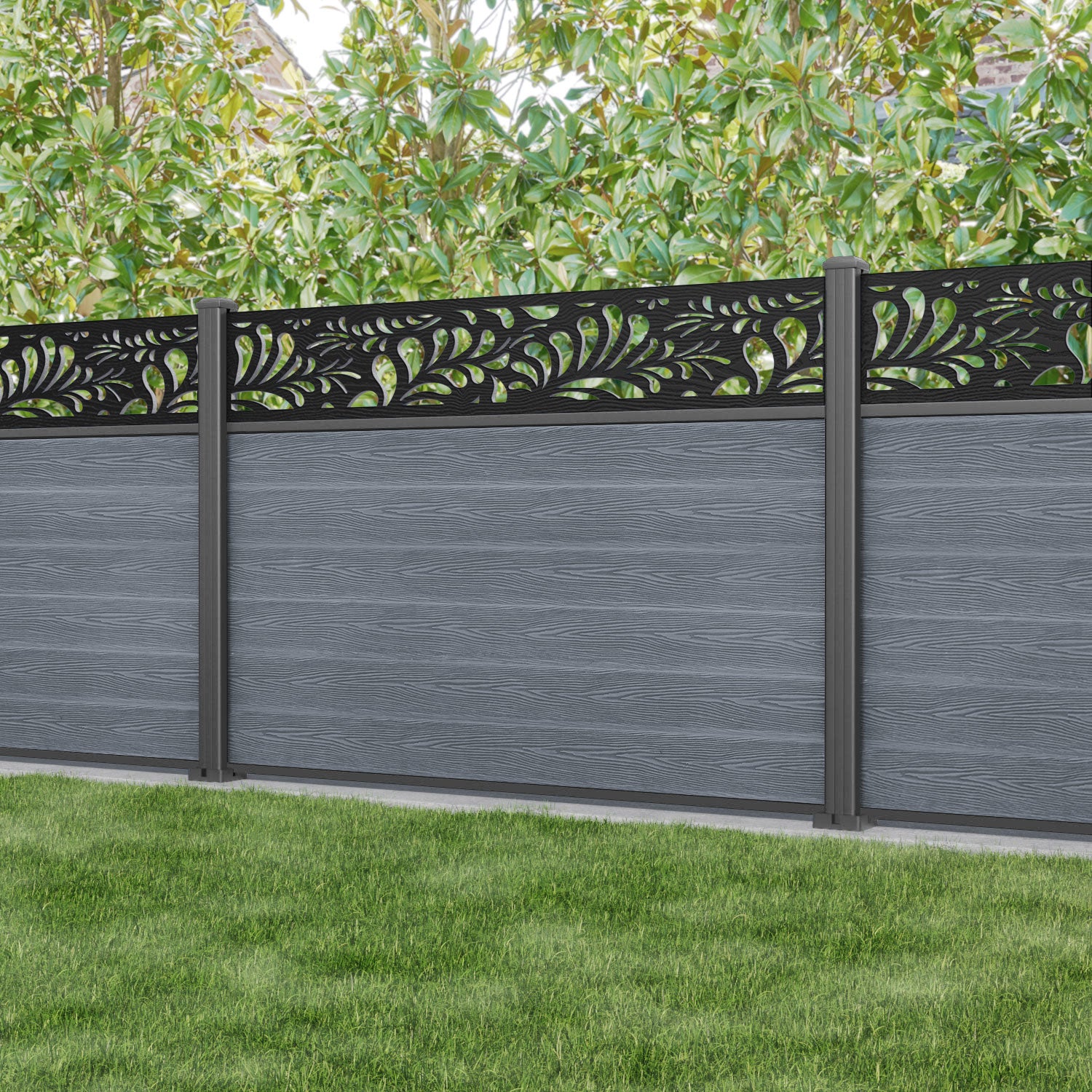 Classic Petal Fence Panel - Anthracite - with our aluminium posts