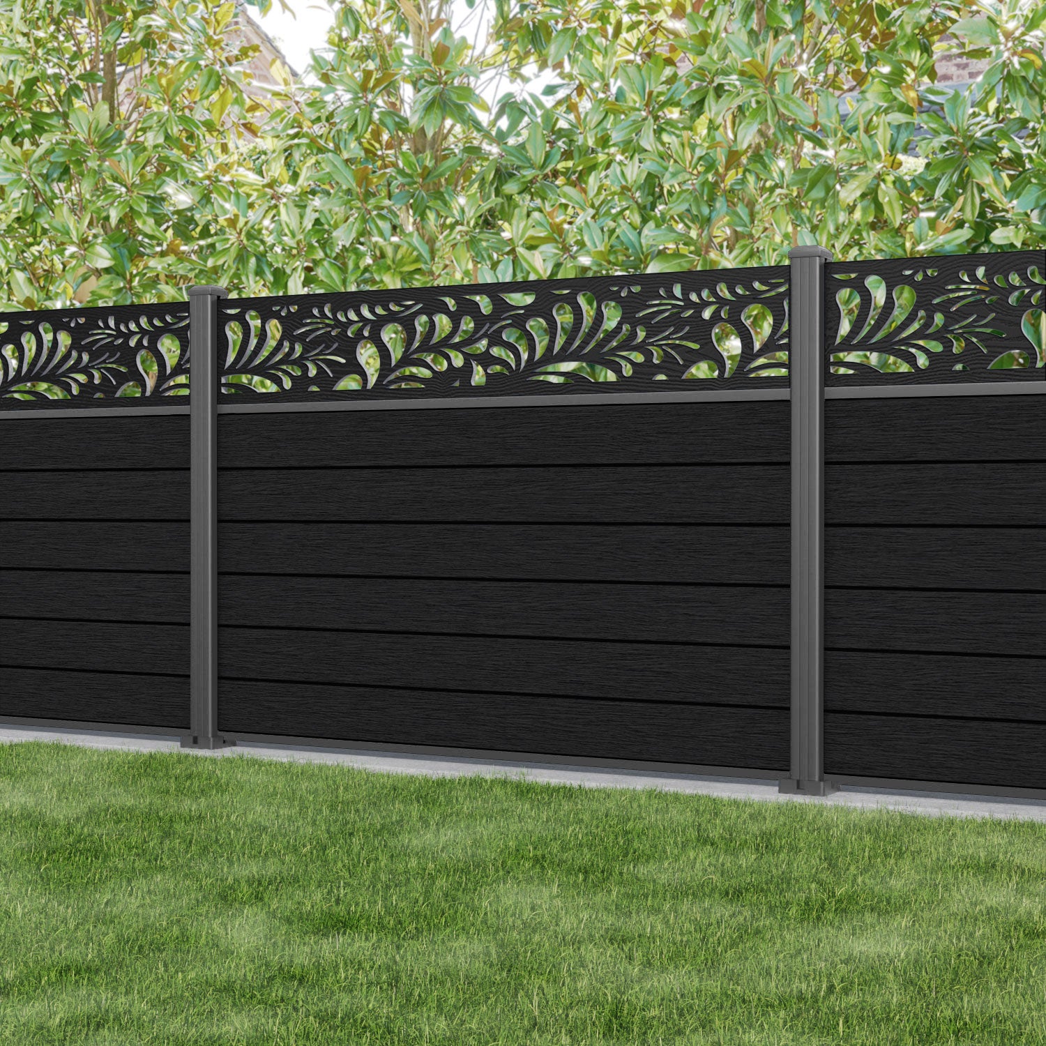 Fusion Petal Fence Panel - Black - with our aluminium posts