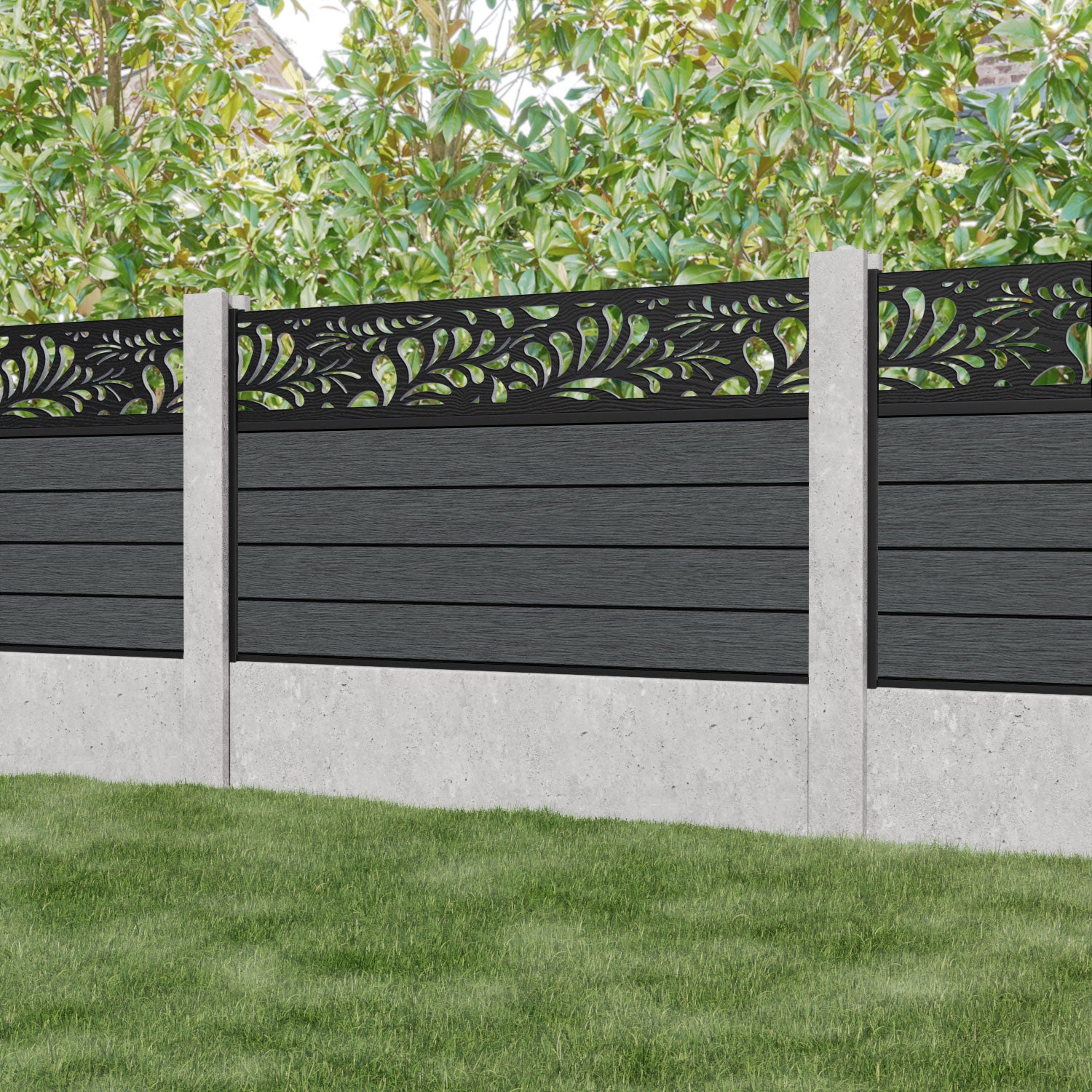 Fusion Petal Fence Panel - Dark Grey - for existing concrete posts