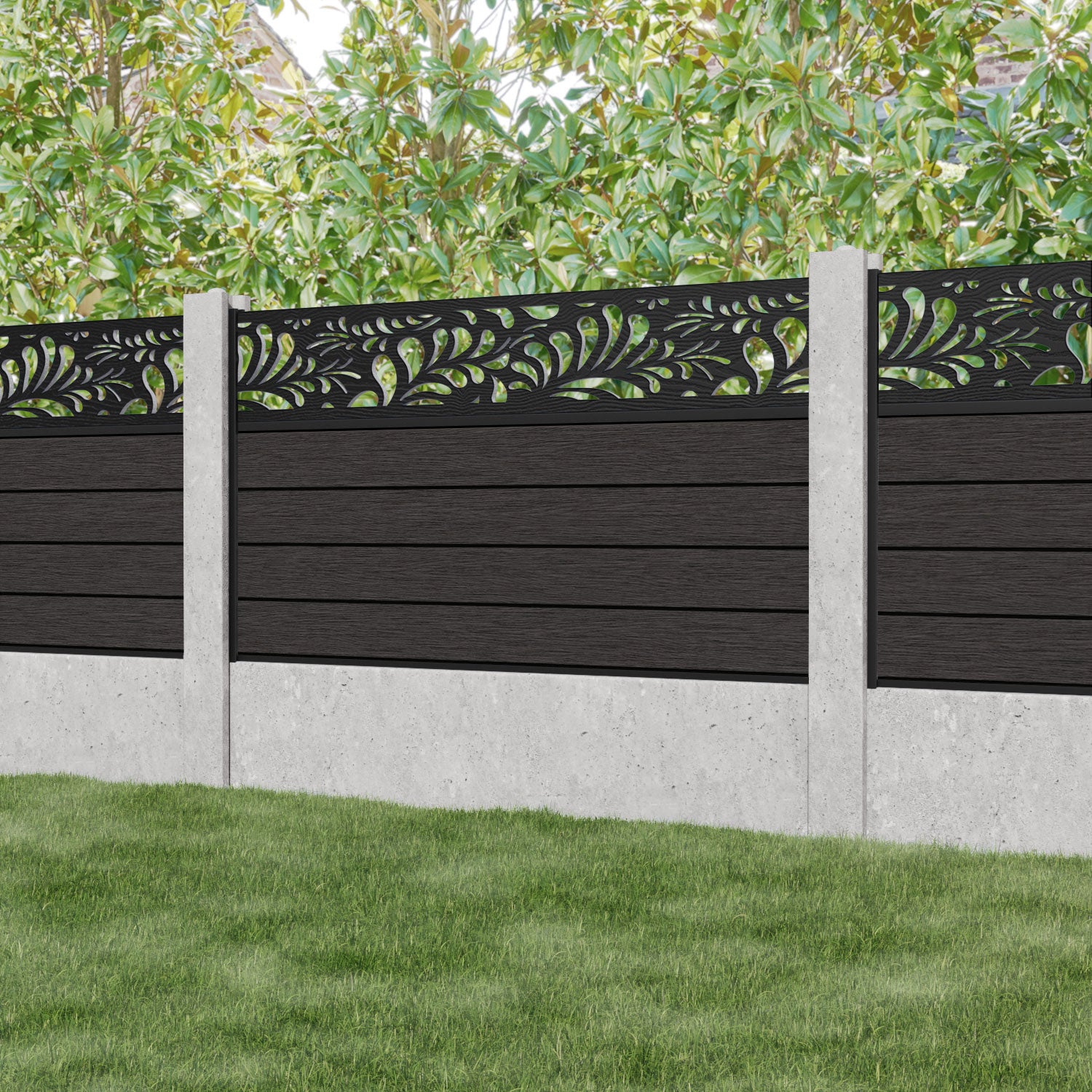 Fusion Petal Fence Panel - Dark Oak - for existing concrete posts