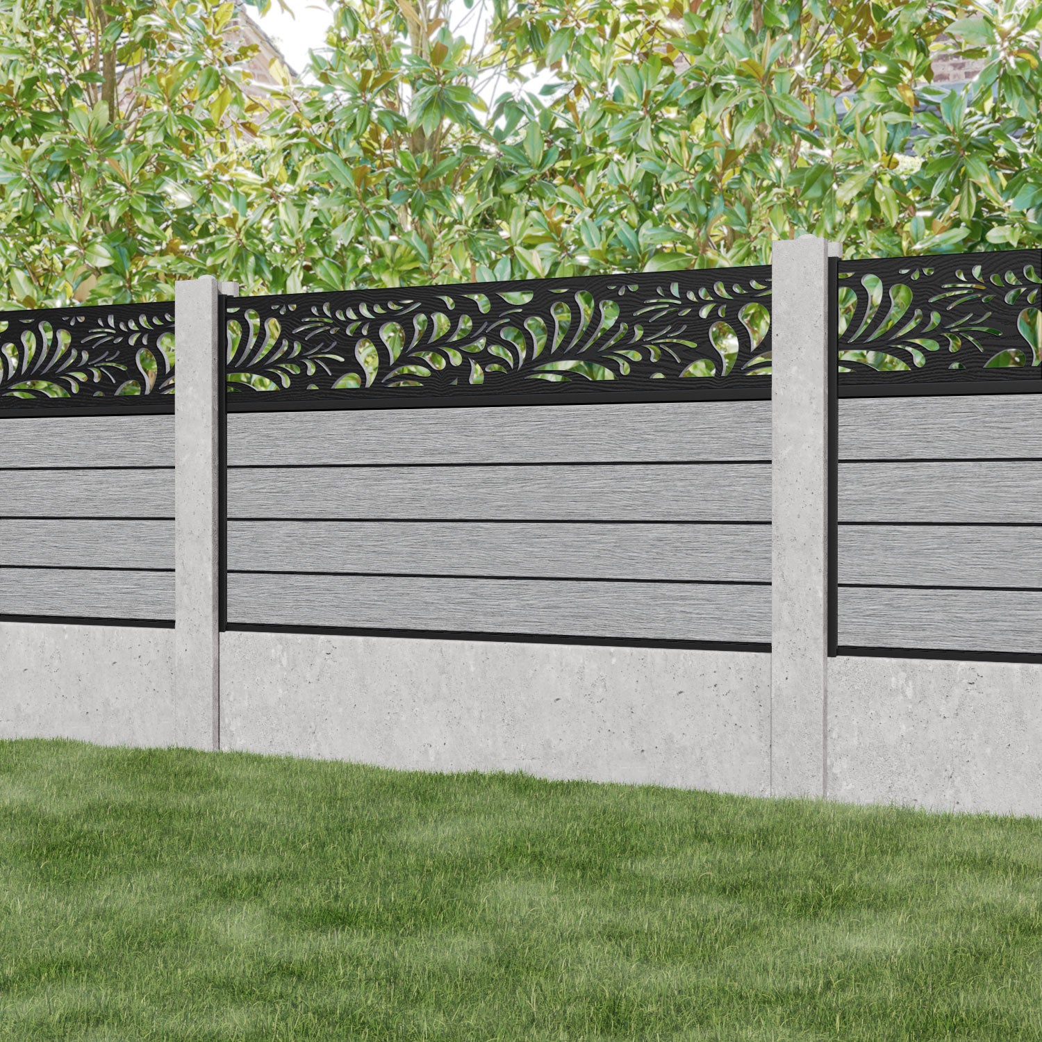 Fusion Petal Fence Panel - Light Grey - for existing concrete posts