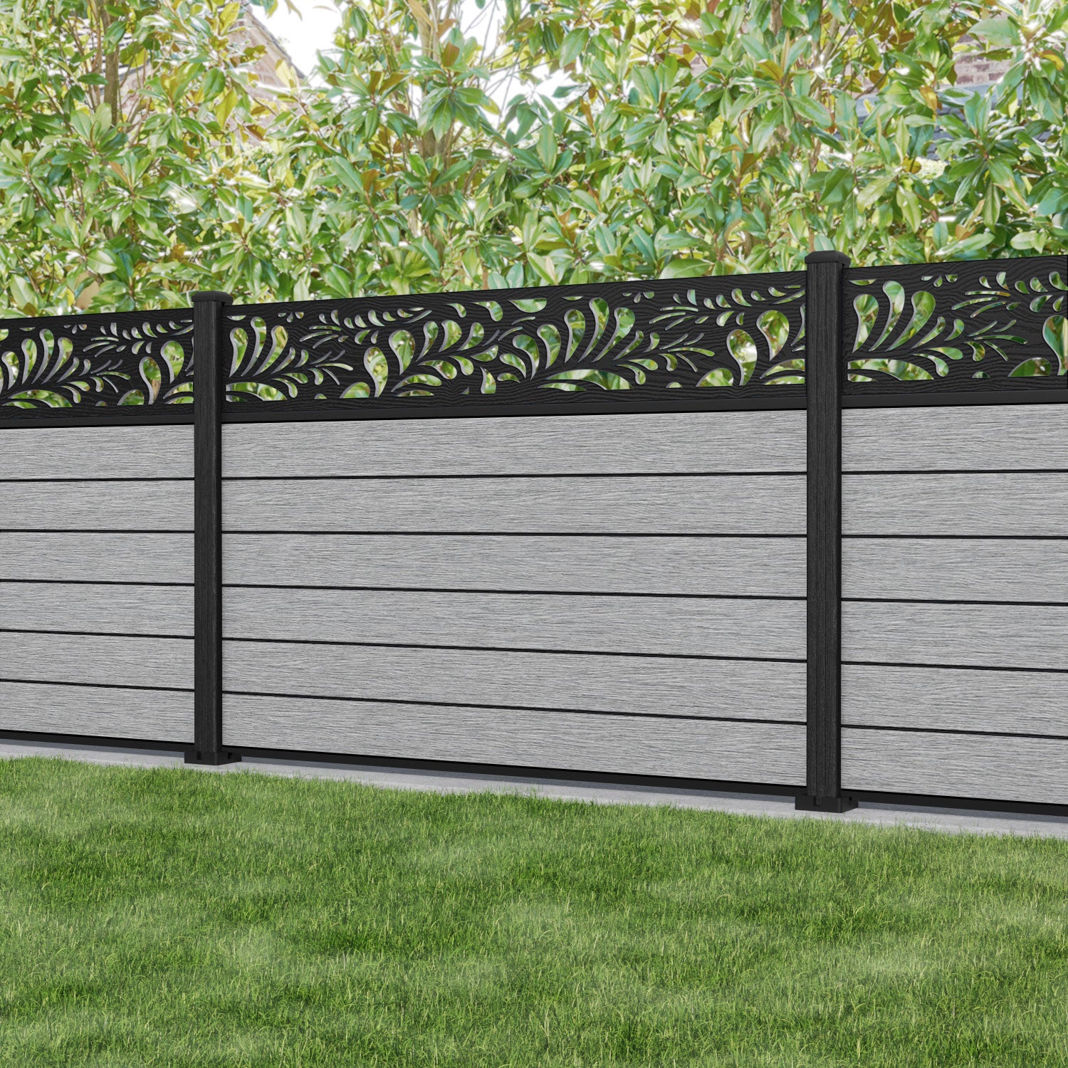 Fusion Petal Fence Panel - Light Grey - with our composite posts