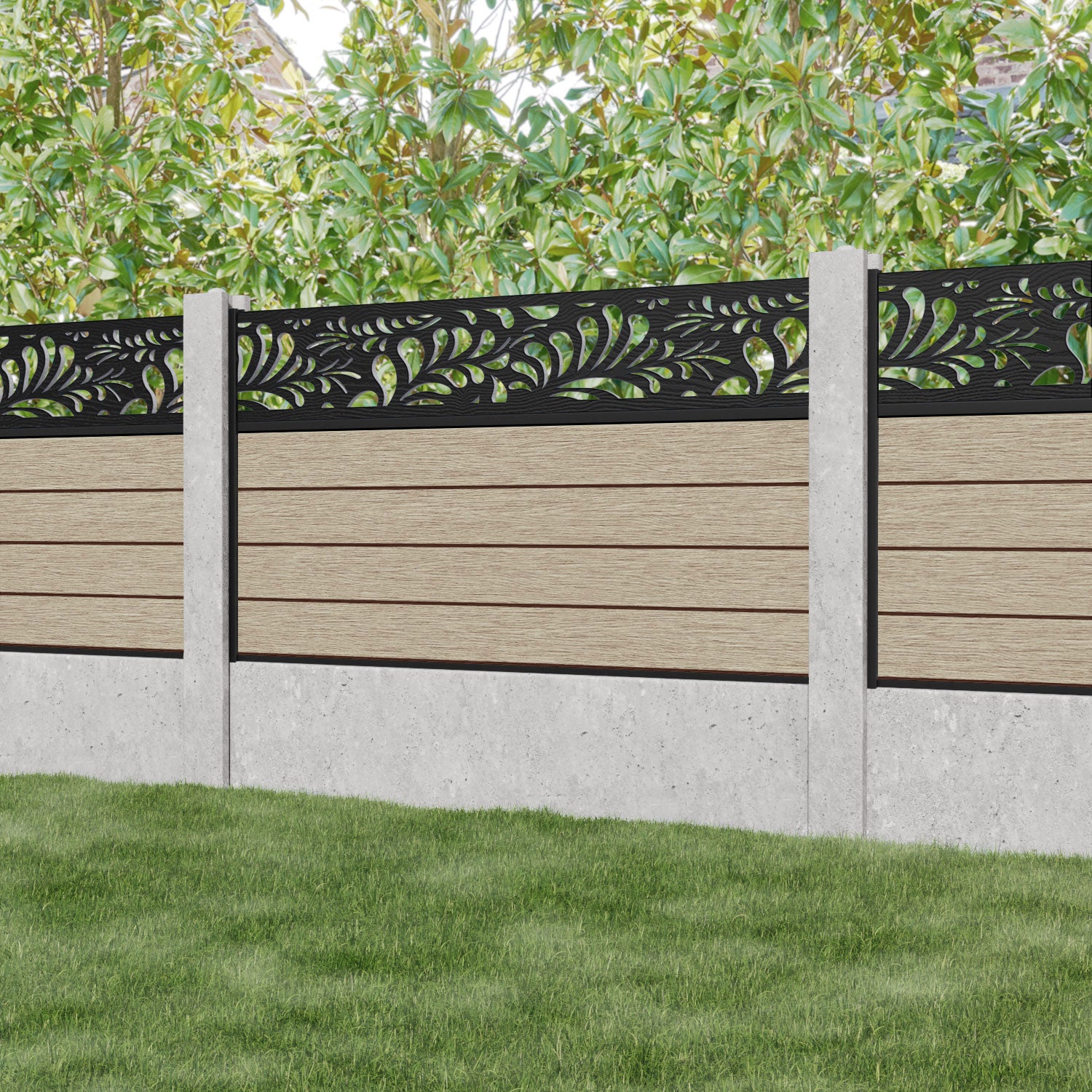 Fusion Petal Fence Panel - Light Oak - for existing concrete posts