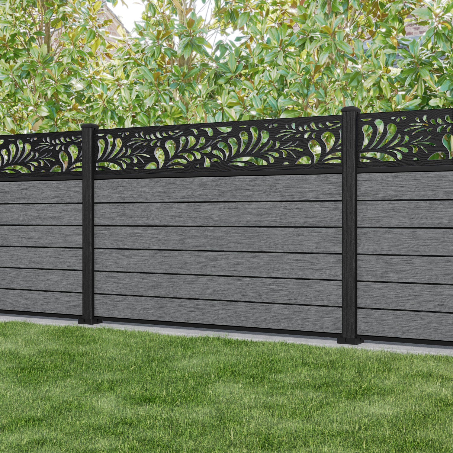 Fusion Petal Fence Panel - Mid Grey - with our composite posts