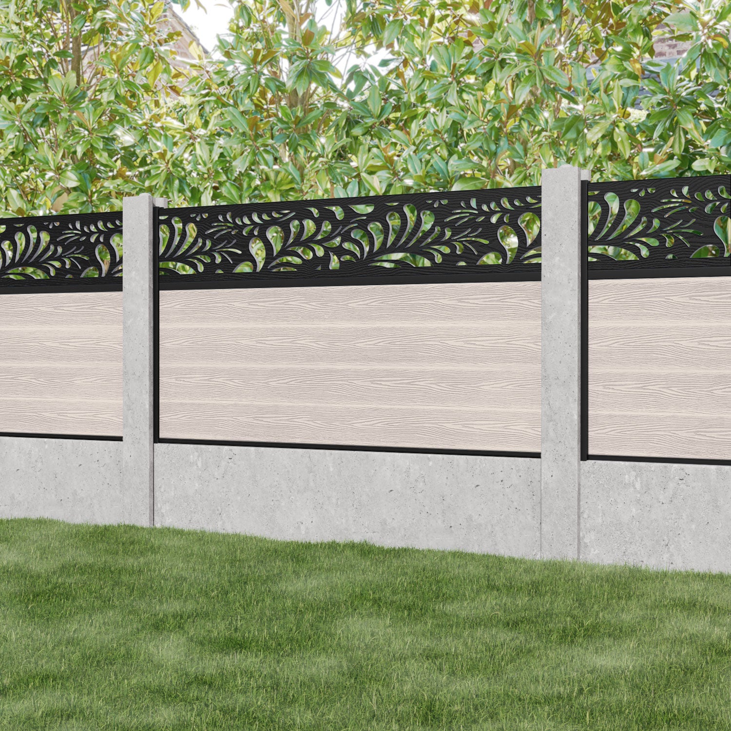 Classic Petal Fence Panel - Mid Stone - for existing concrete posts