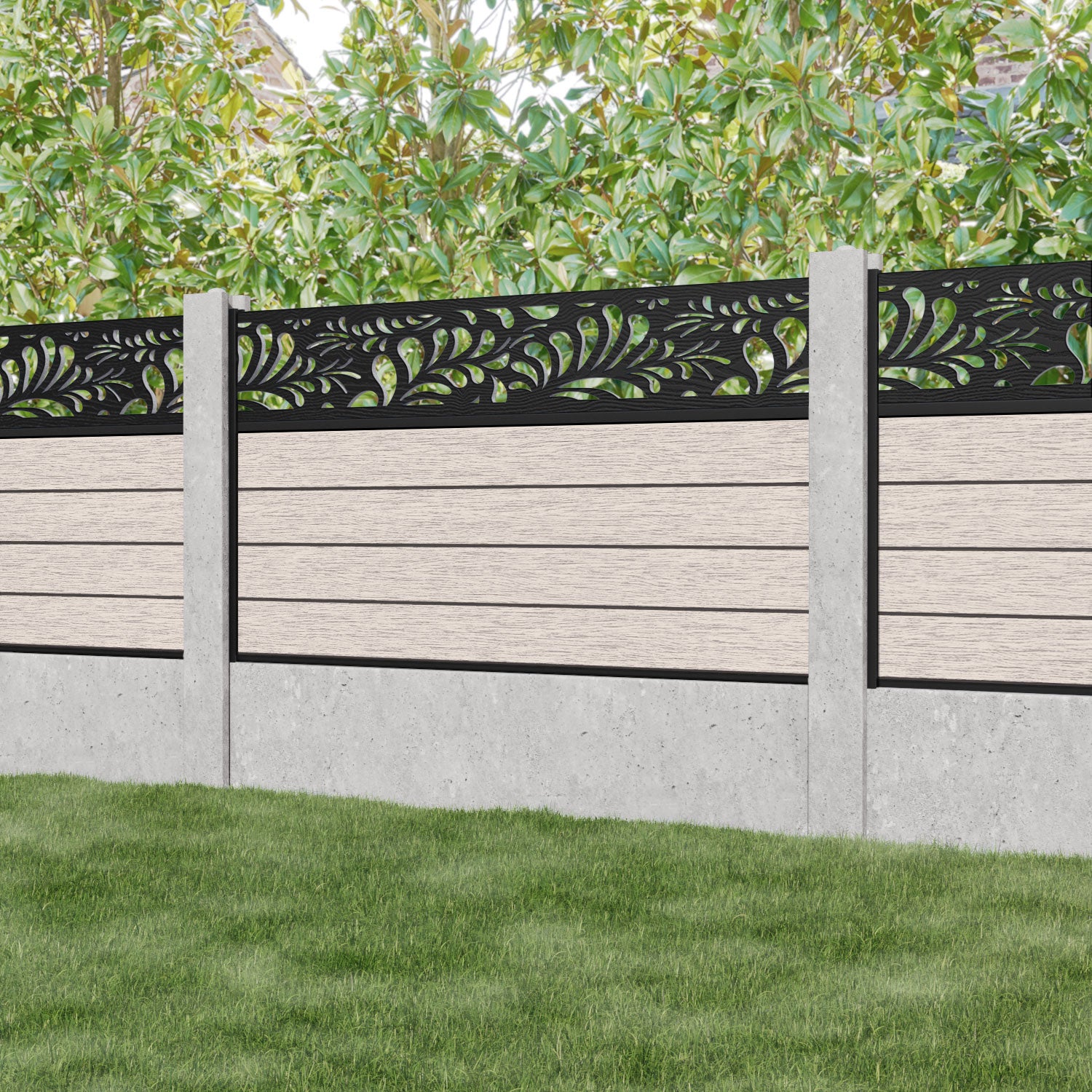 Fusion Petal Fence Panel - Mid Stone - for existing concrete posts