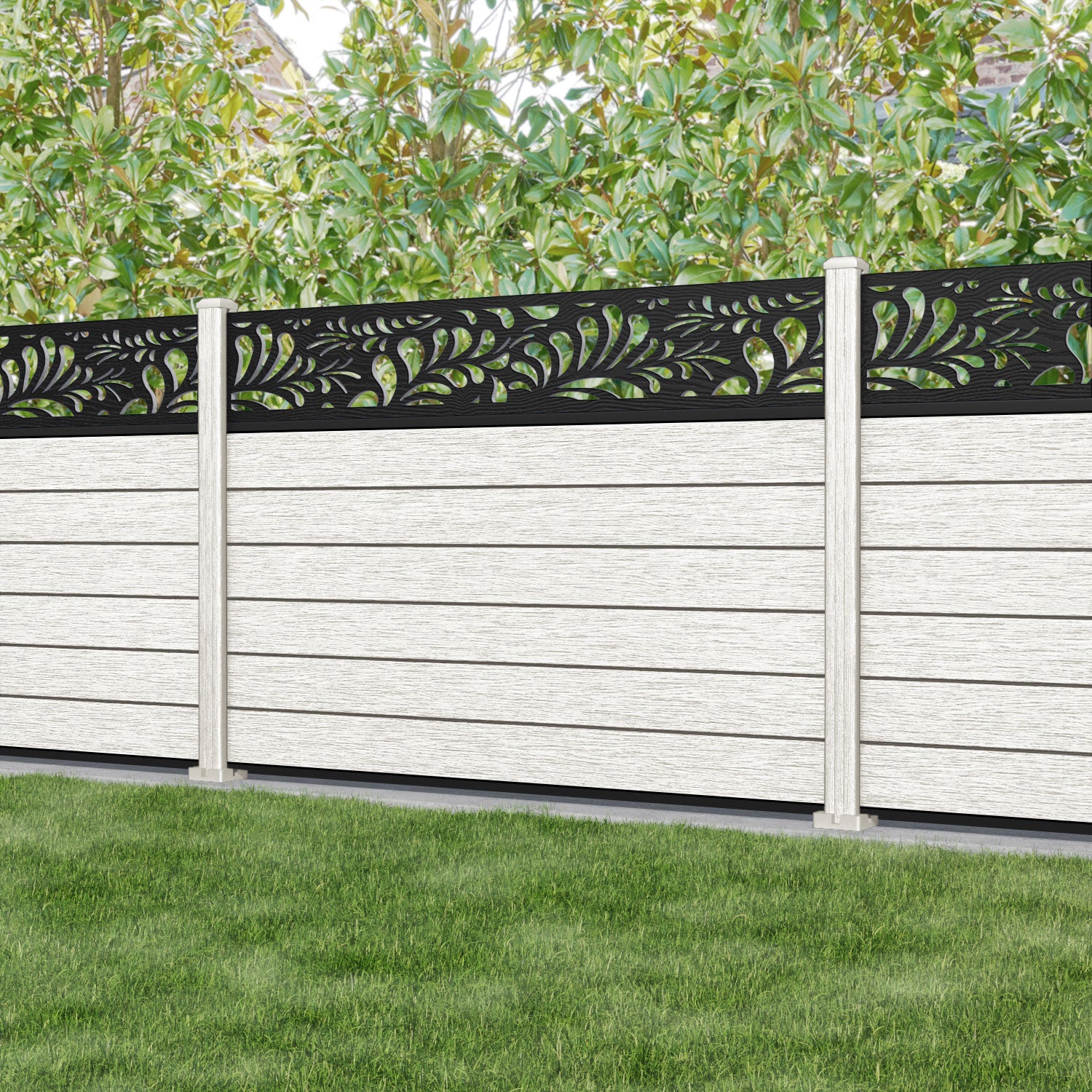 Fusion Petal Fence Panel - Light Stone - with our composite posts