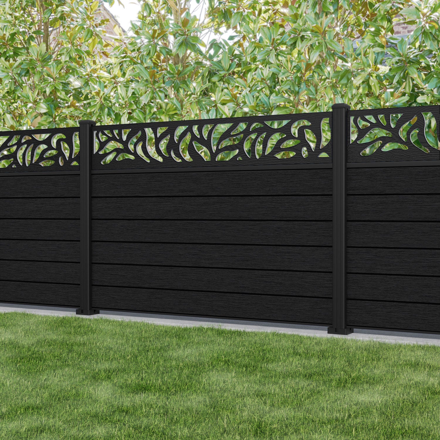 Fusion Plume Fence Panel - Black - with our aluminium posts
