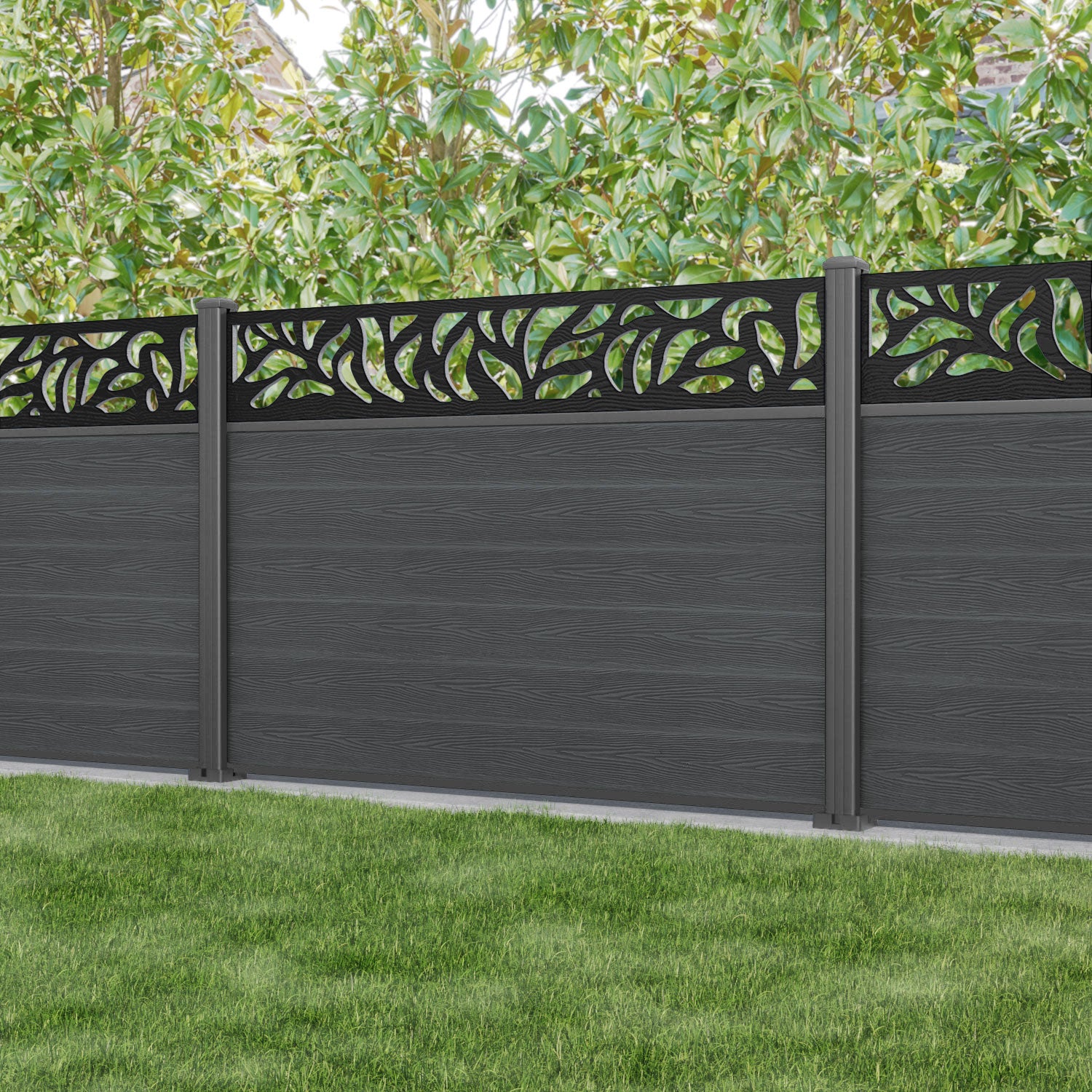 Classic Plume Fence Panel - Dark Grey - with our aluminium posts