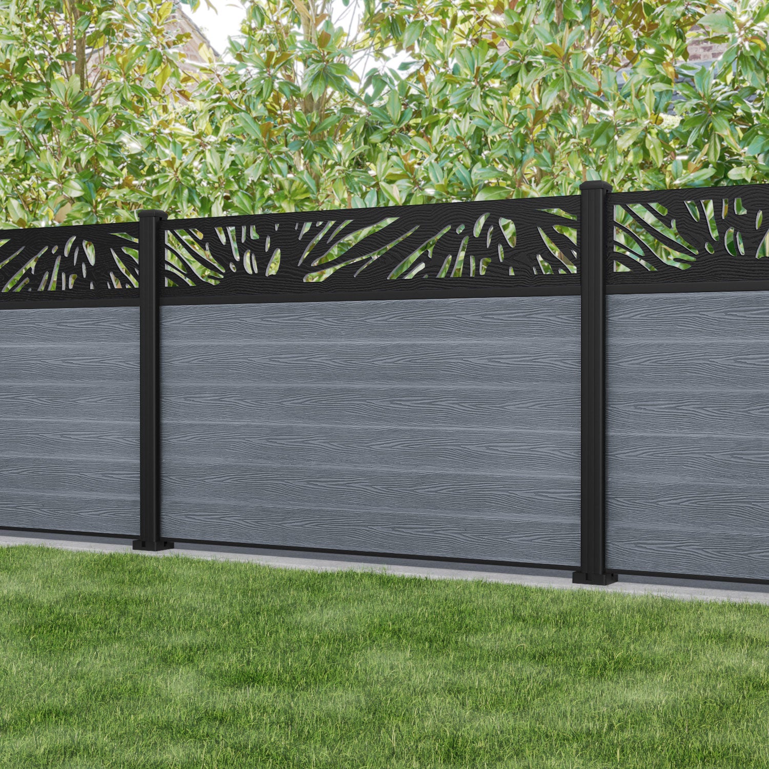 Classic Poppy Fence Panel - Anthracite - with our aluminium posts