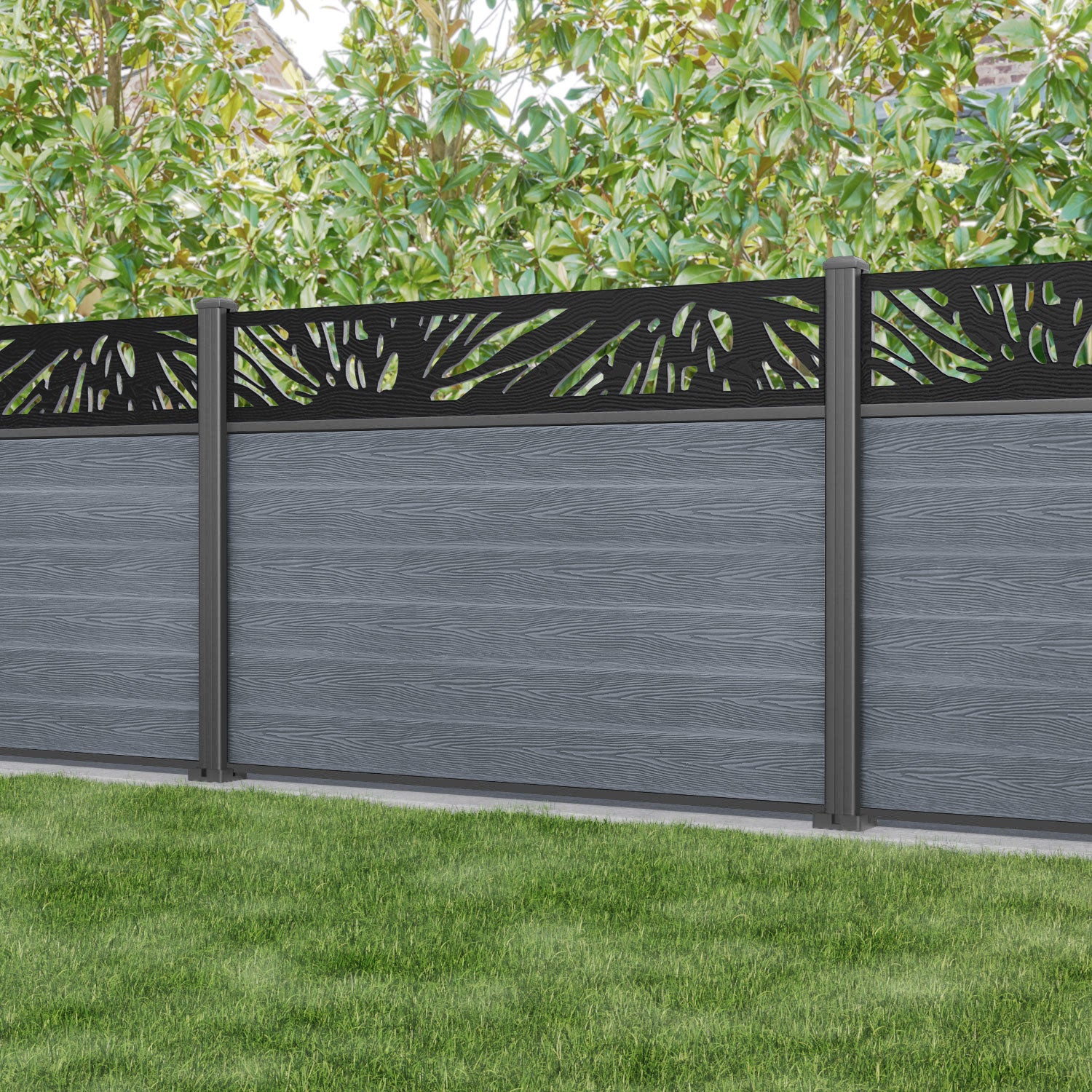 Classic Poppy Fence Panel - Anthracite - with our aluminium posts