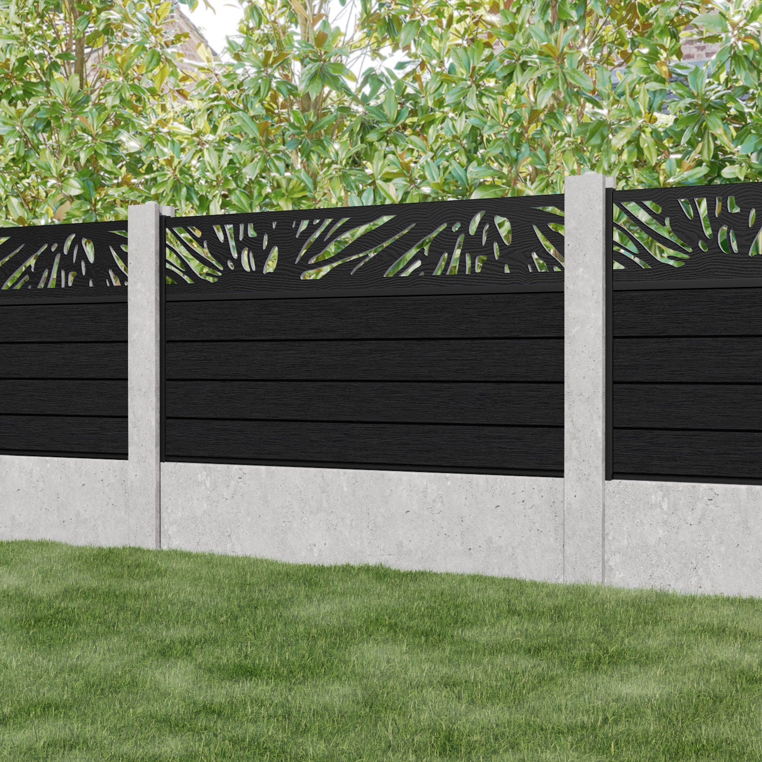 Fusion Poppy Fence Panel - Black - for existing concrete posts