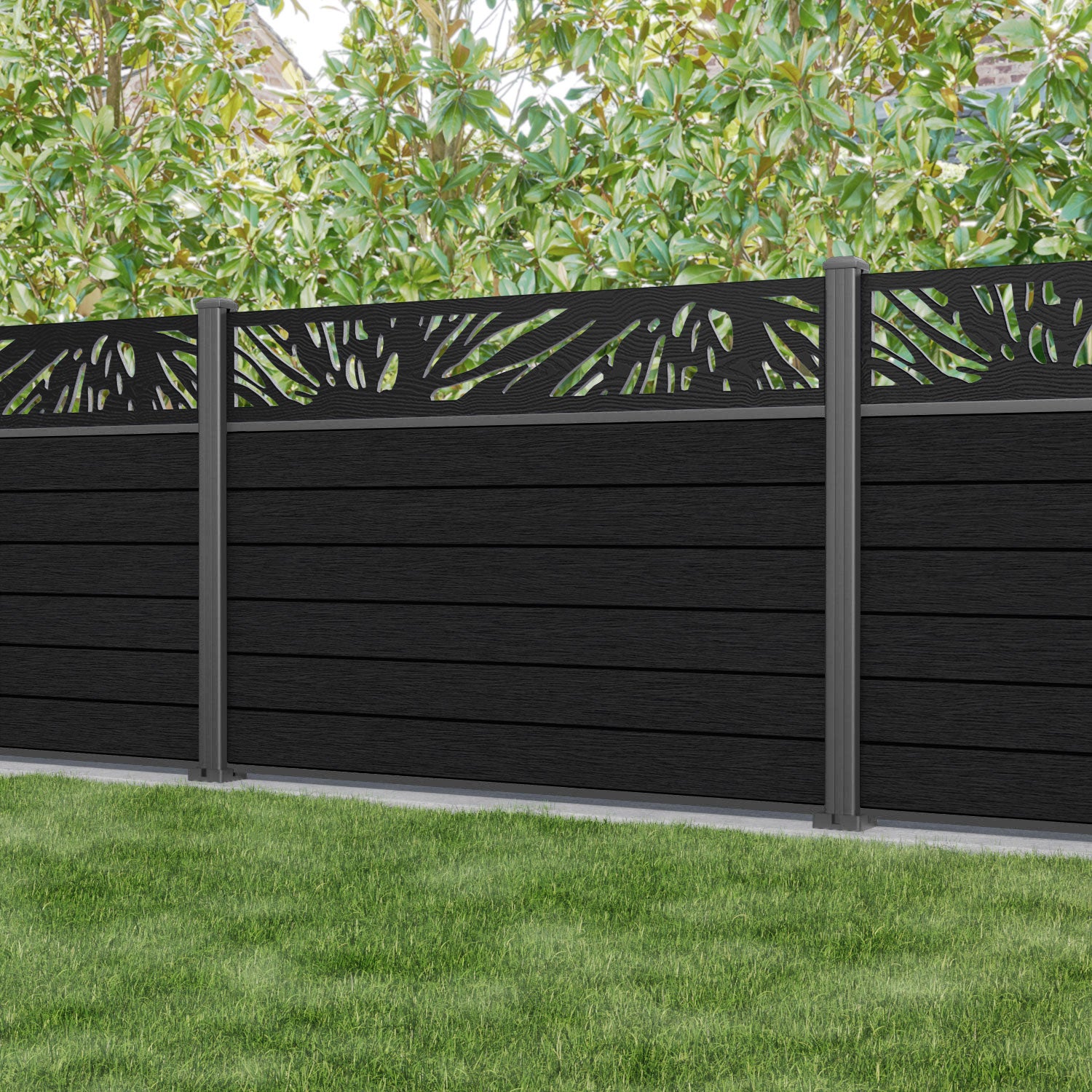 Fusion Poppy Fence Panel - Black - with our aluminium posts