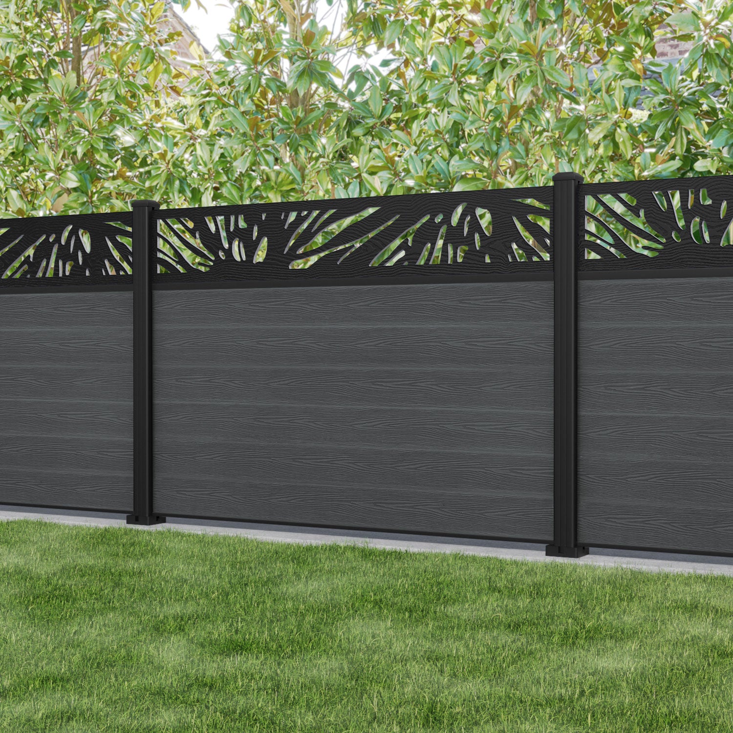 Classic Poppy Fence Panel - Dark Grey - with our aluminium posts