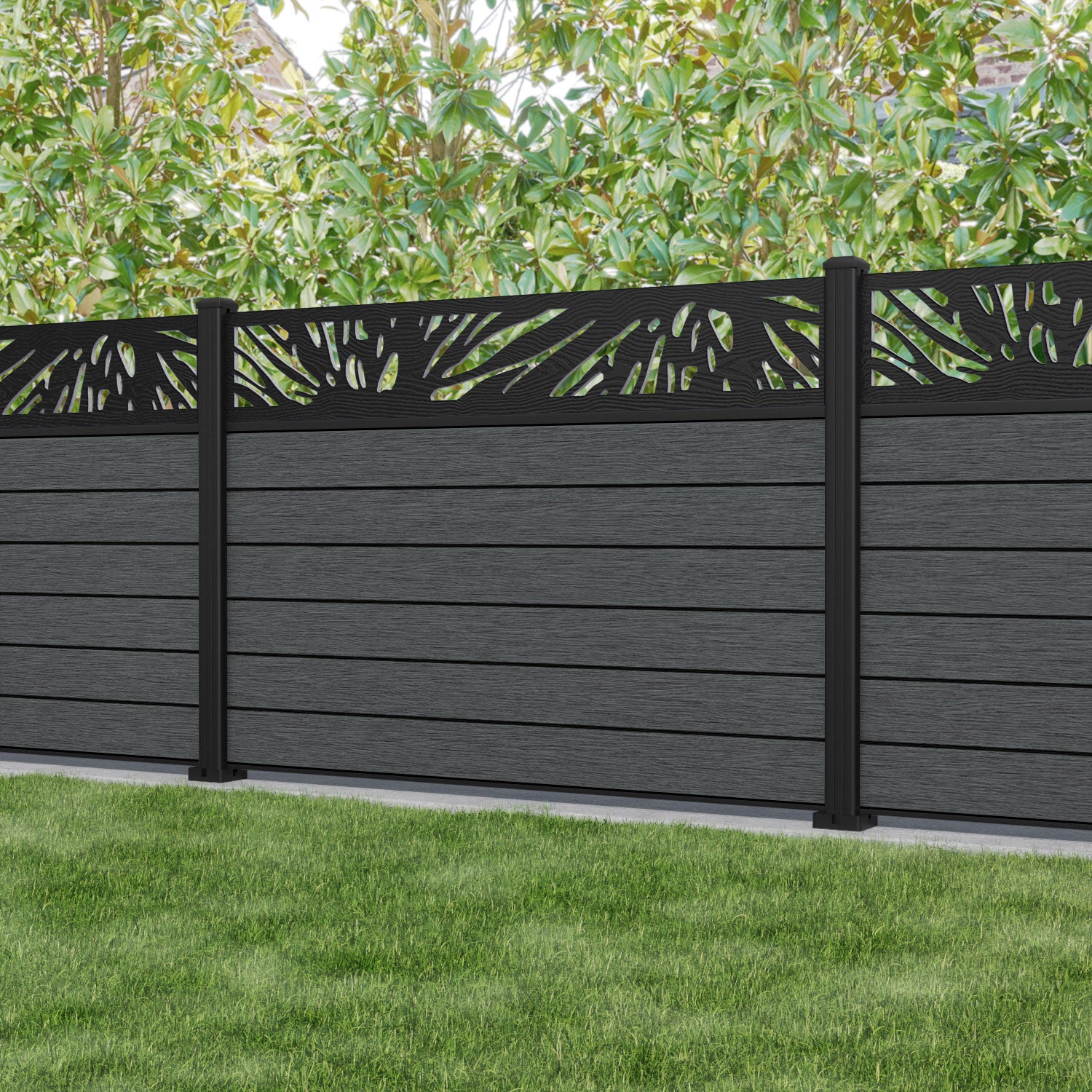 Fusion Poppy Fence Panel - Dark Grey - with our aluminium posts