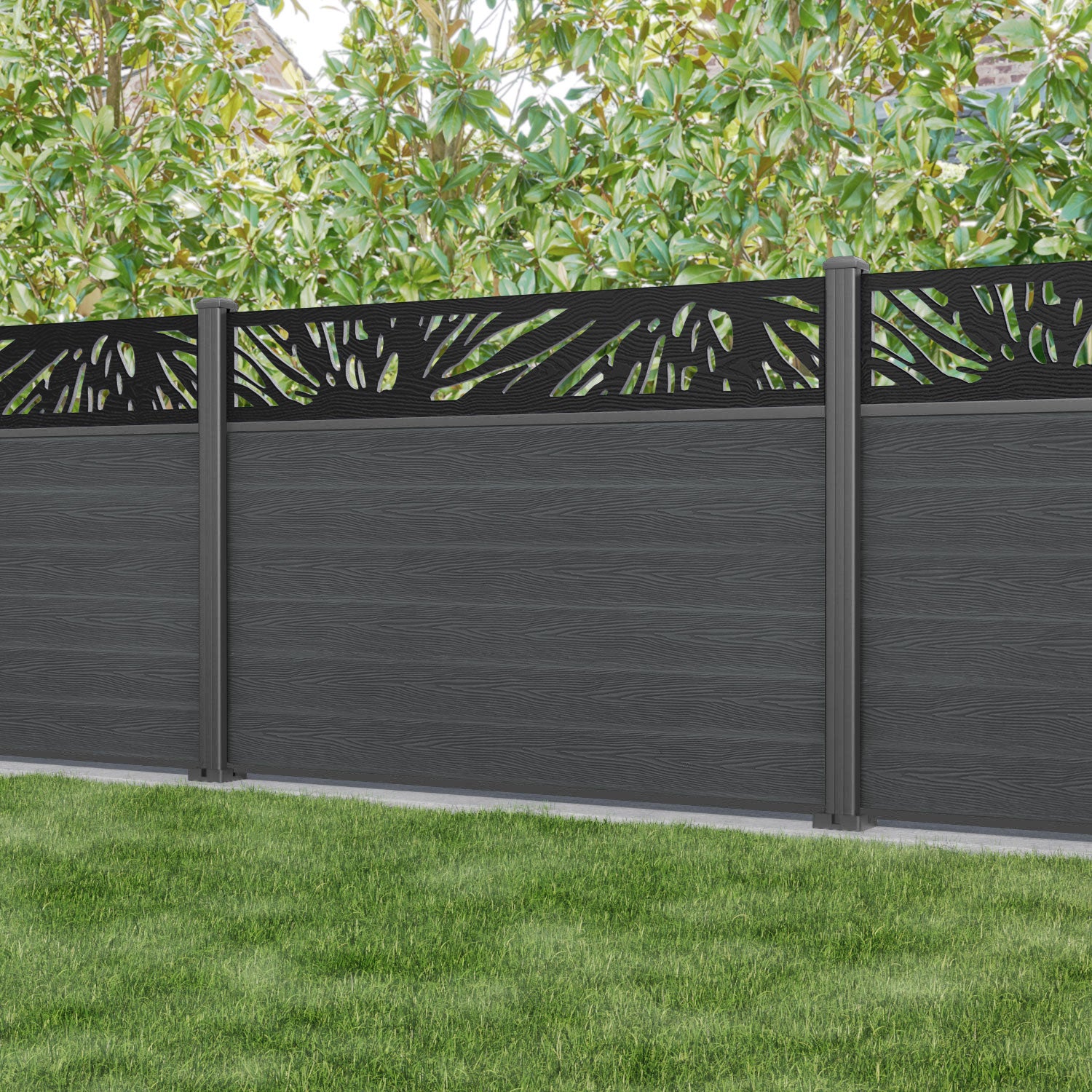 Classic Poppy Fence Panel - Dark Grey - with our aluminium posts