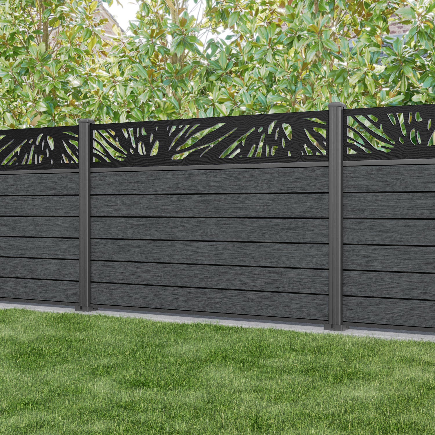 Fusion Poppy Fence Panel - Dark Grey - with our aluminium posts