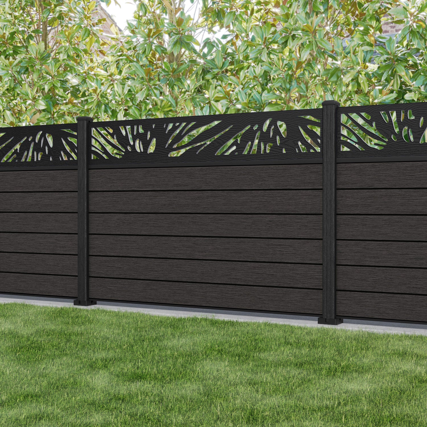 Fusion Poppy Fence Panel - Dark Oak - with our composite posts