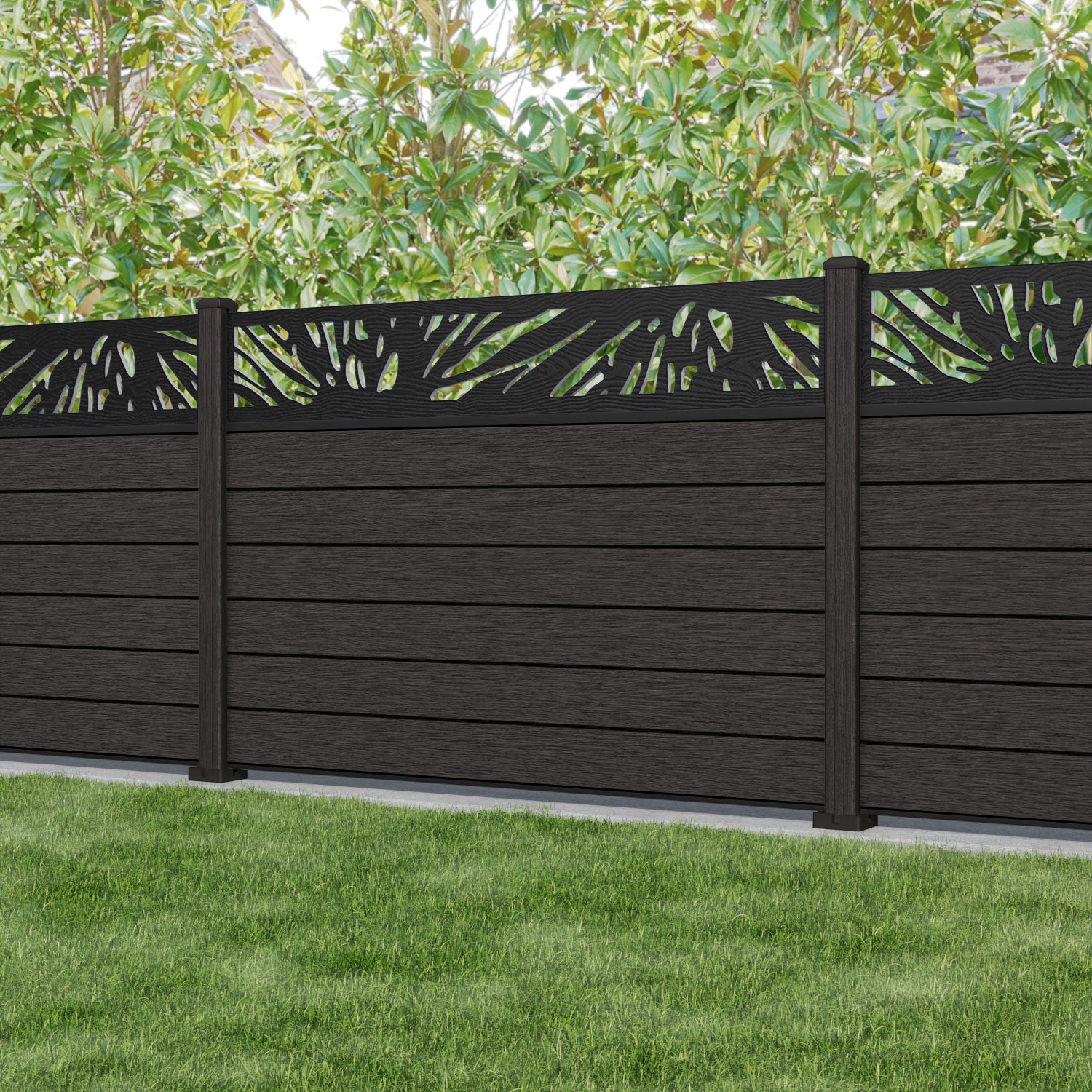 Fusion Poppy Fence Panel - Dark Oak - with our composite posts