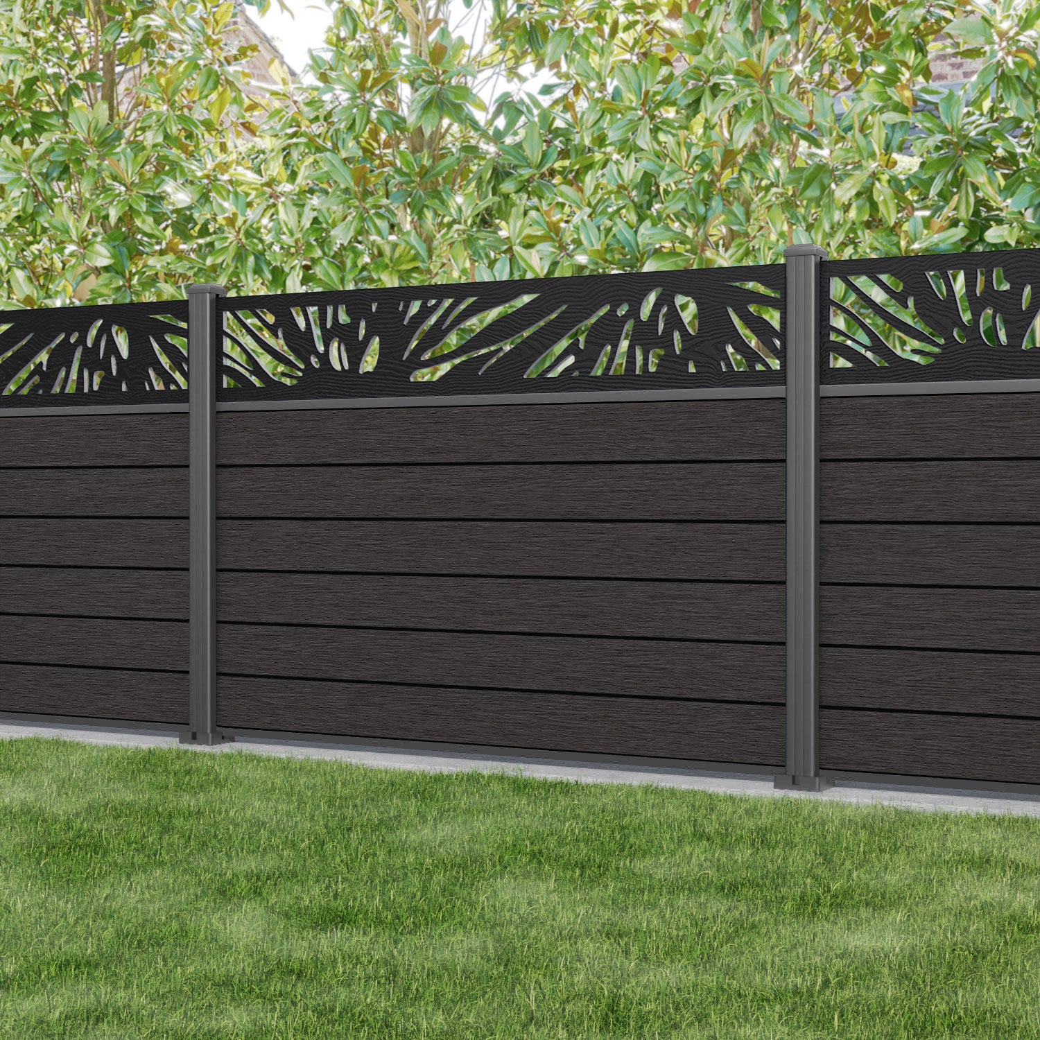 Fusion Poppy Fence Panel - Dark Oak - with our aluminium posts