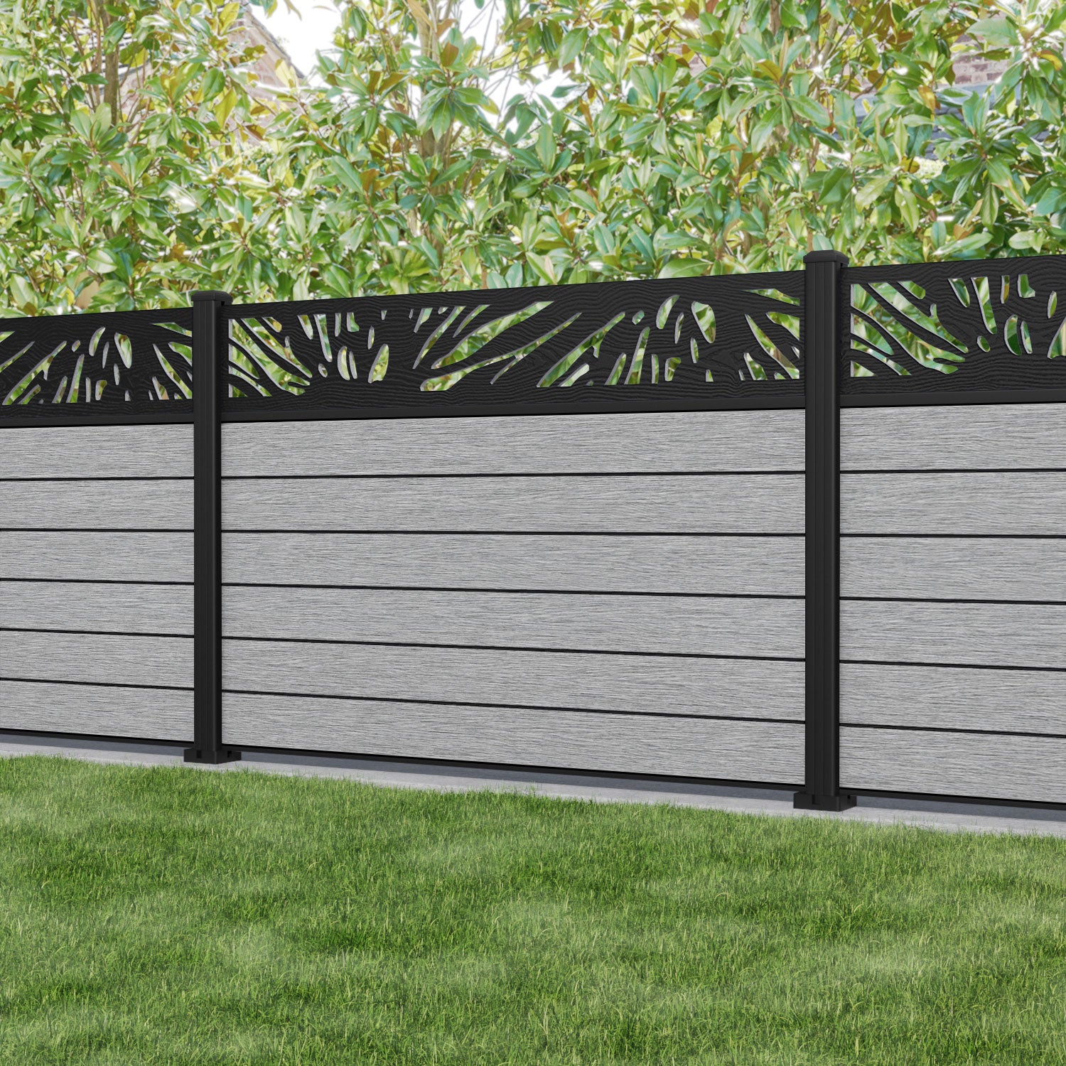 Fusion Poppy Fence Panel - Light Grey - with our aluminium posts