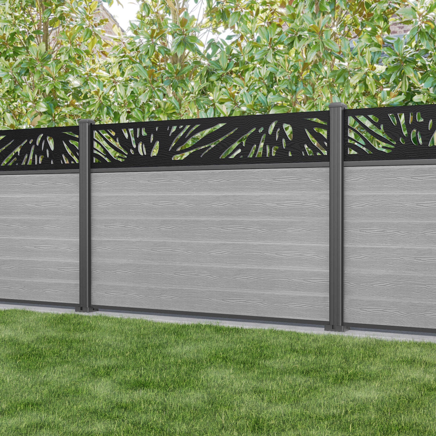 Classic Poppy Fence Panel - Light Grey - with our aluminium posts
