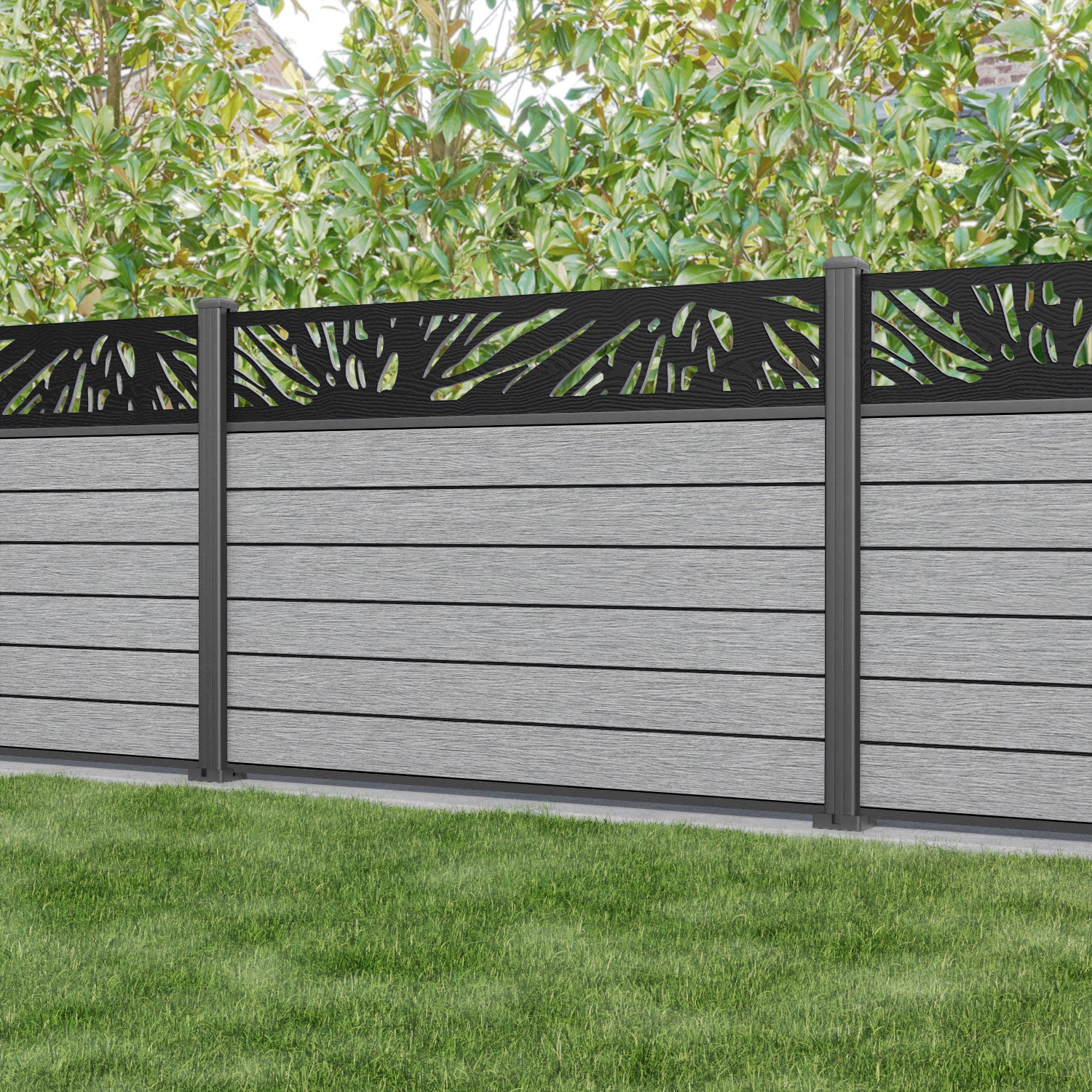 Fusion Poppy Fence Panel - Light Grey - with our aluminium posts