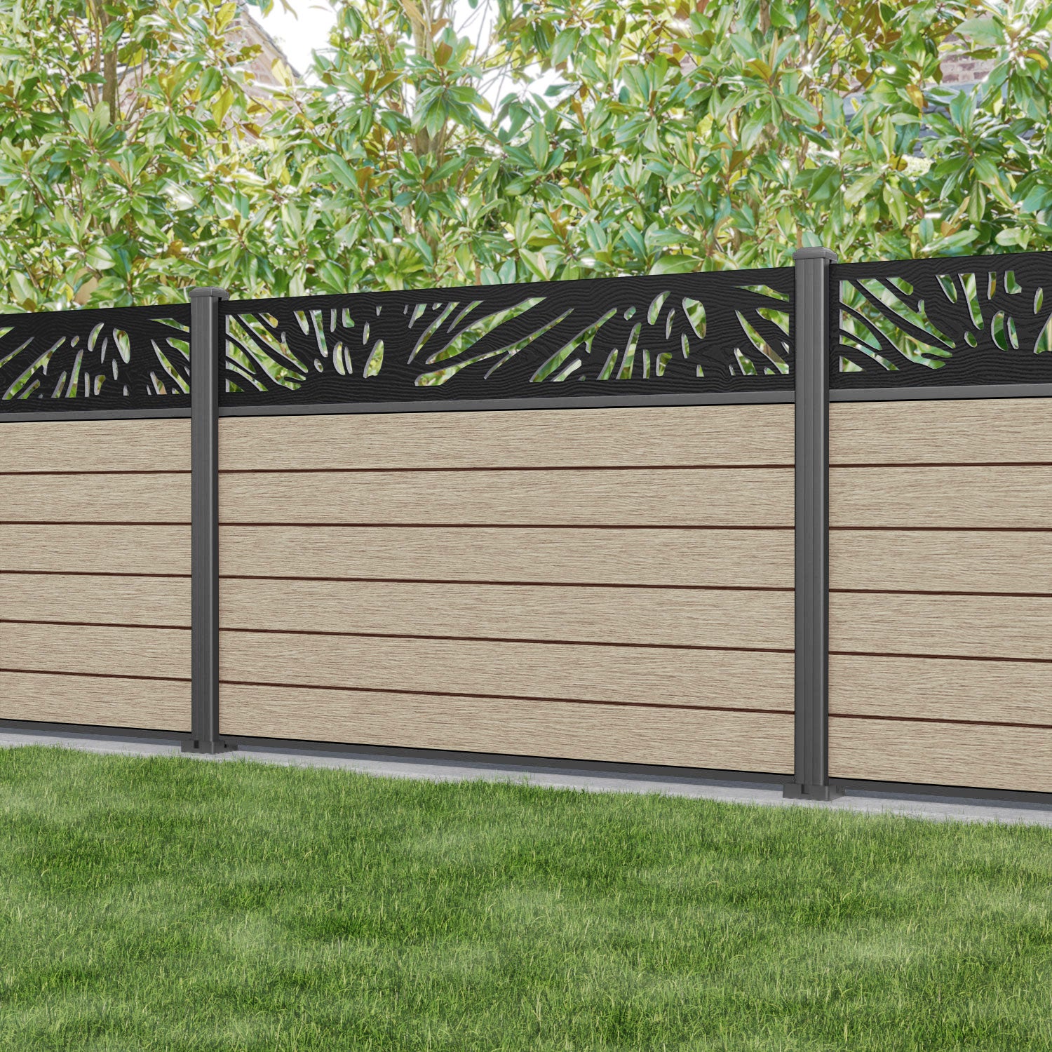 Fusion Poppy Fence Panel - Light Oak - with our aluminium posts