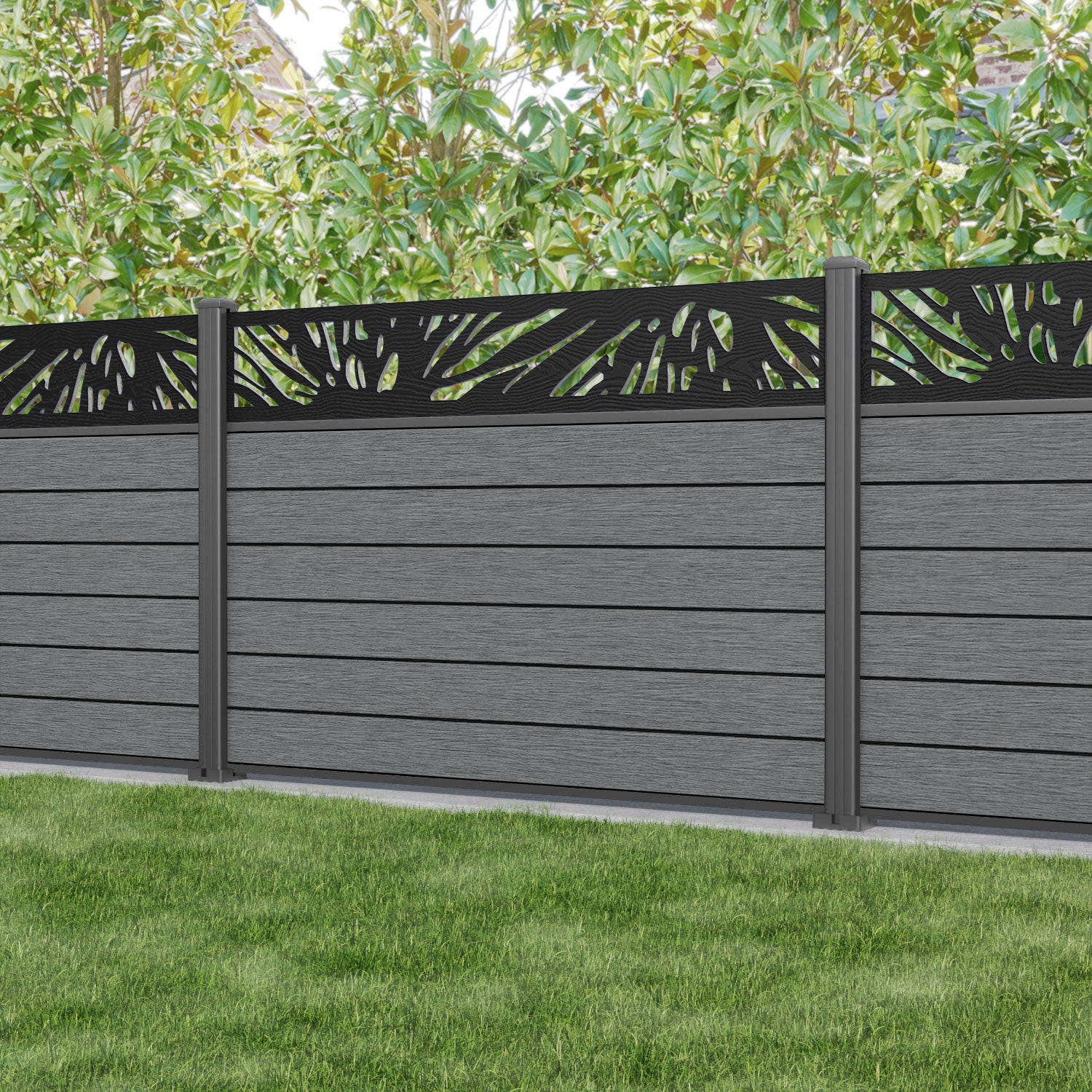 Fusion Poppy Fence Panel - Mid Grey - with our aluminium posts
