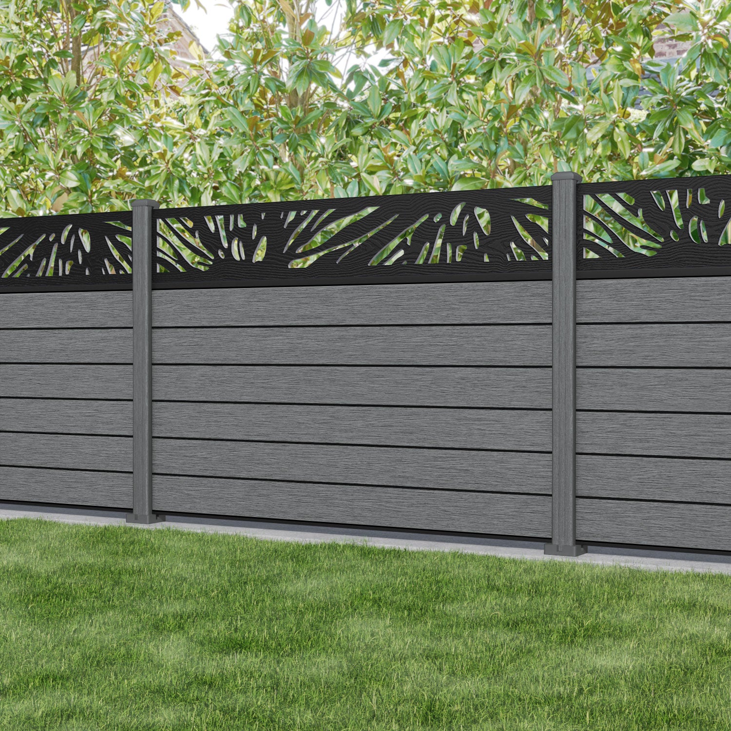 Fusion Poppy Fence Panel - Mid Grey - with our composite posts