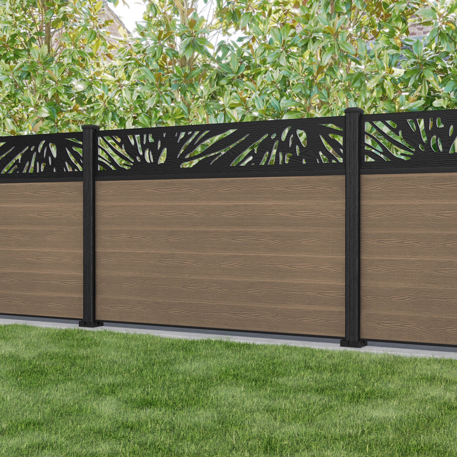 Classic Poppy Fence Panel - Teak - with our composite posts