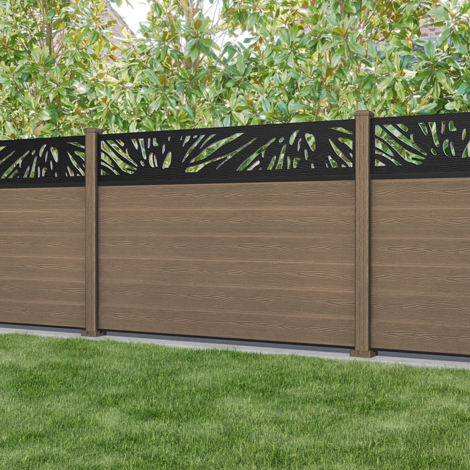 Classic Poppy Fence Panel - Teak - with our composite posts