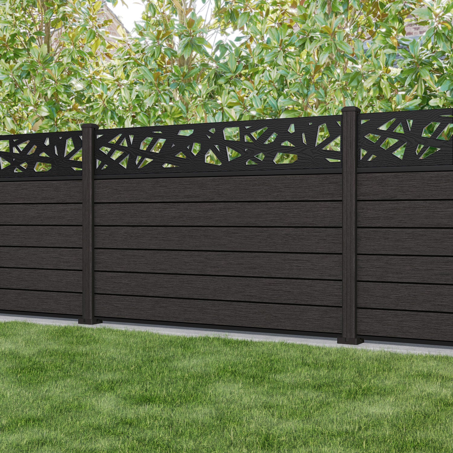 Fusion Prism Fence Panel - Dark Oak - with our composite posts