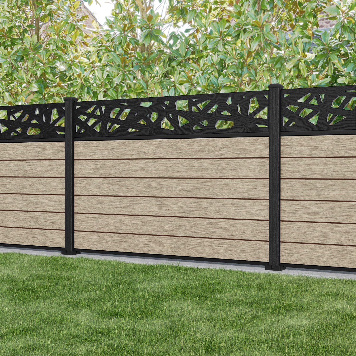 Fusion Prism Fence Panel - Light Oak - with our composite posts