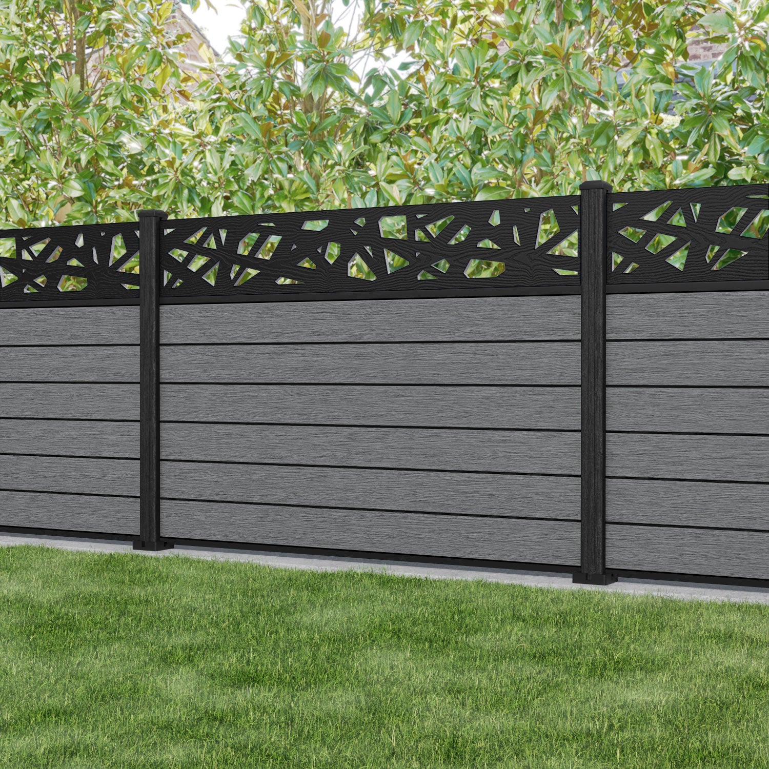 Fusion Prism Fence Panel - Mid Grey - with our composite posts