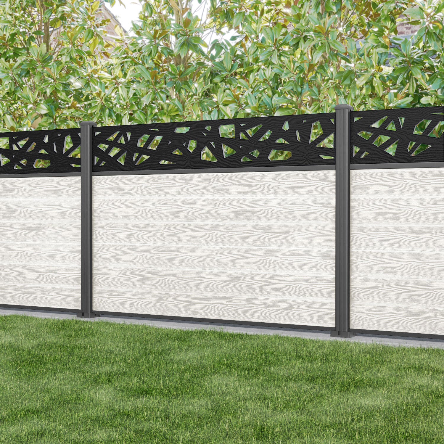 Classic Prism Fence Panel - Light Stone - with our aluminium posts