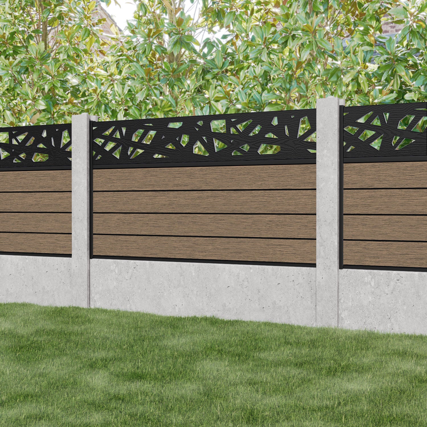 Fusion Prism Fence Panel - Teak - for existing concrete posts