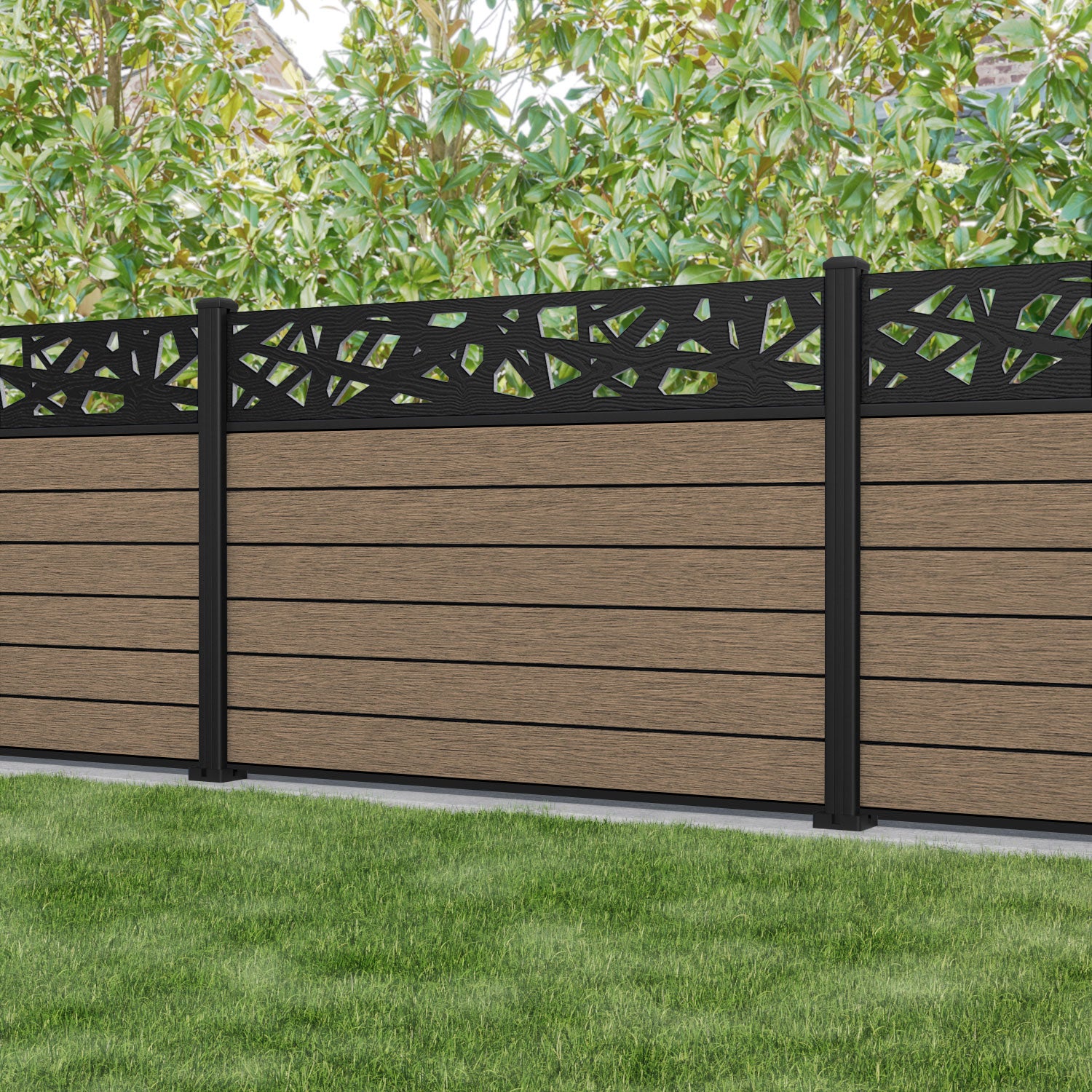 Fusion Prism Fence Panel - Teak - with our aluminium posts