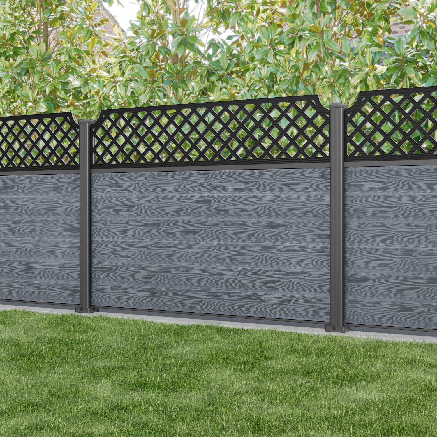 Classic Regal Hive Fence Panel - Anthracite - with our aluminium posts